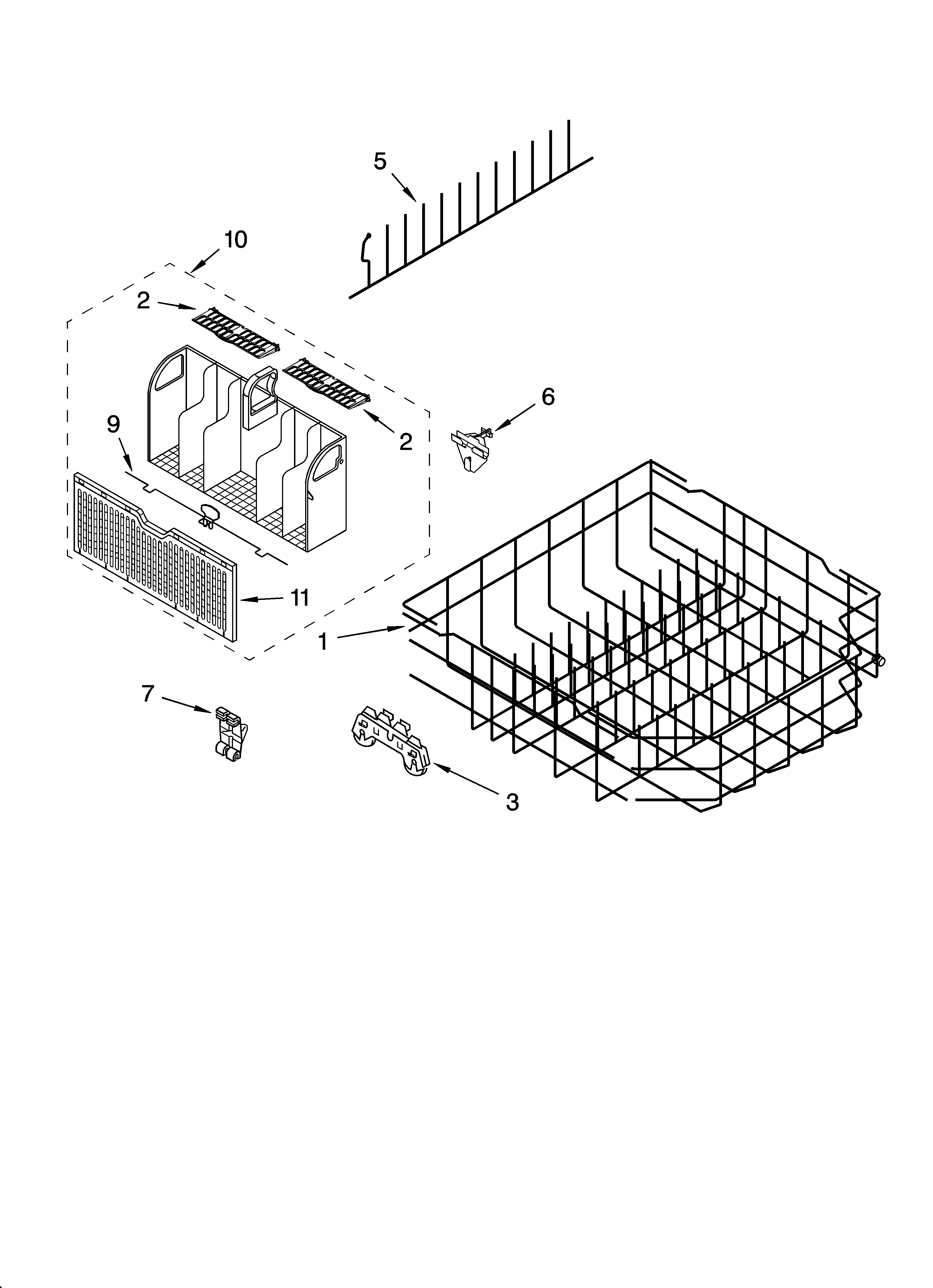 Whirlpool GU2455XTSQ1 lower rack parts, optional parts (not included) diagram