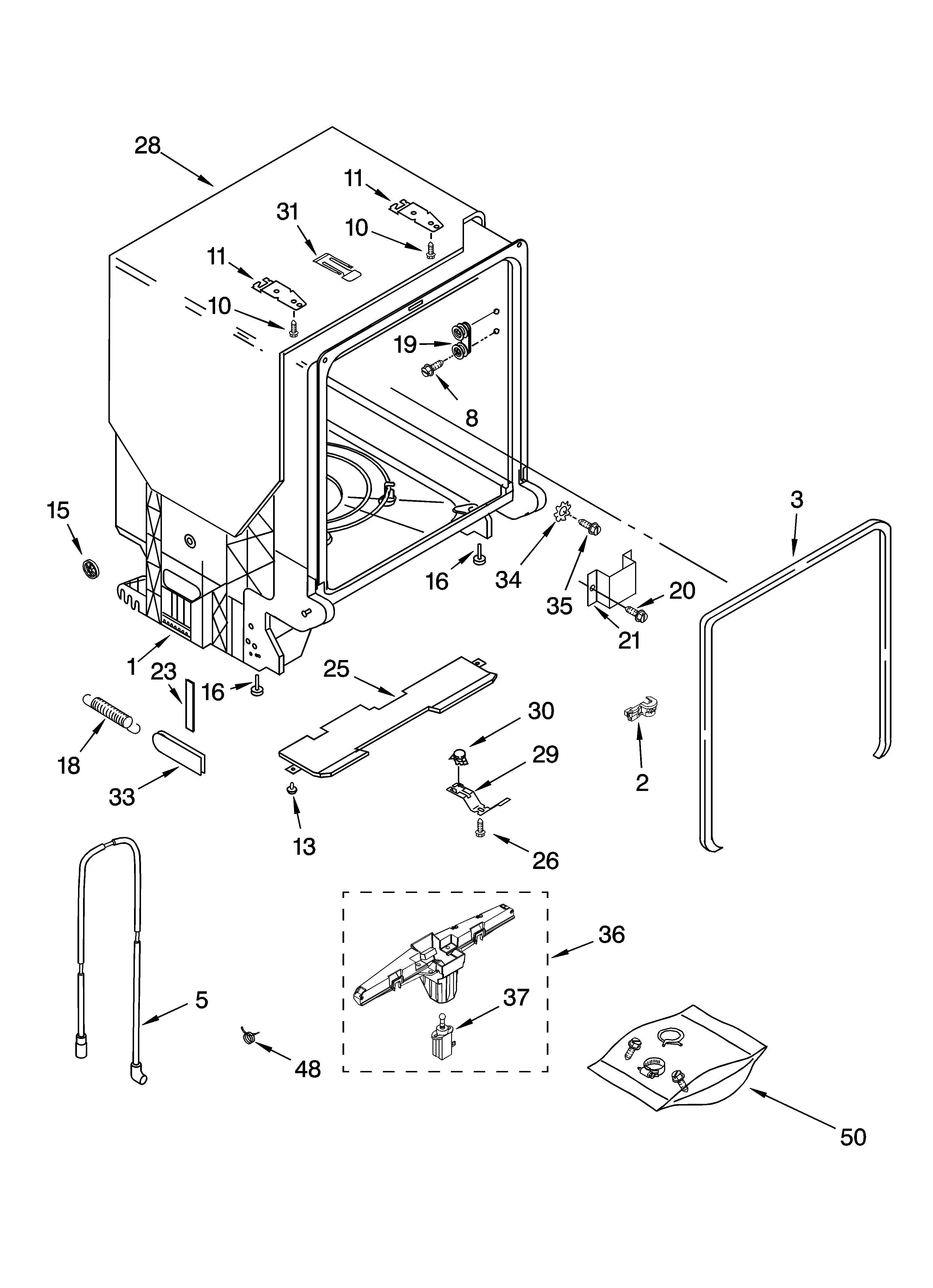 Whirlpool GU2700XTSQ1 tub and frame parts diagram