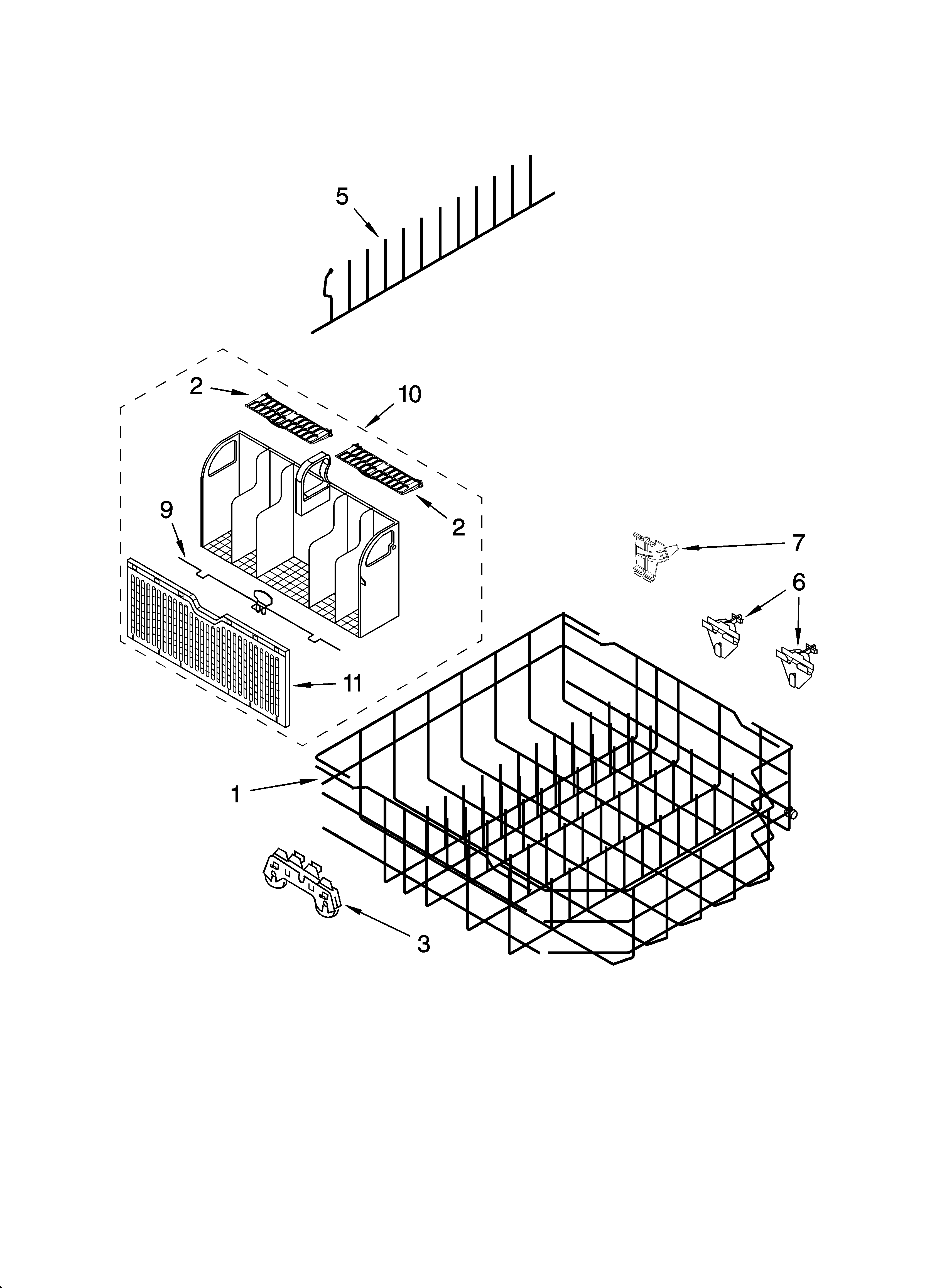 Whirlpool GU2700XTSQ1 lower rack parts, optional parts (not included) diagram