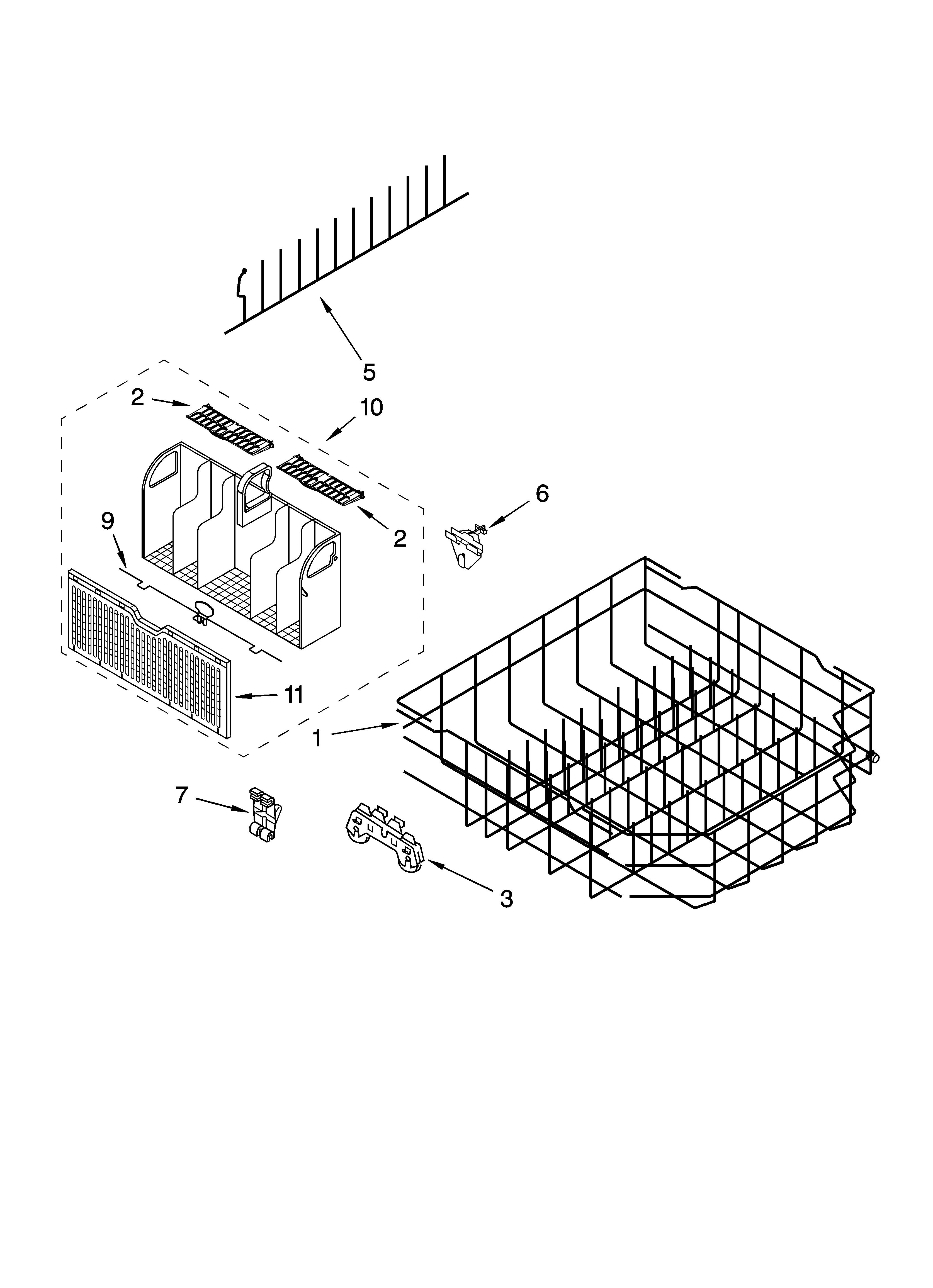 Whirlpool GU3200XTSQ1 lower rack parts, optional parts (not included) diagram