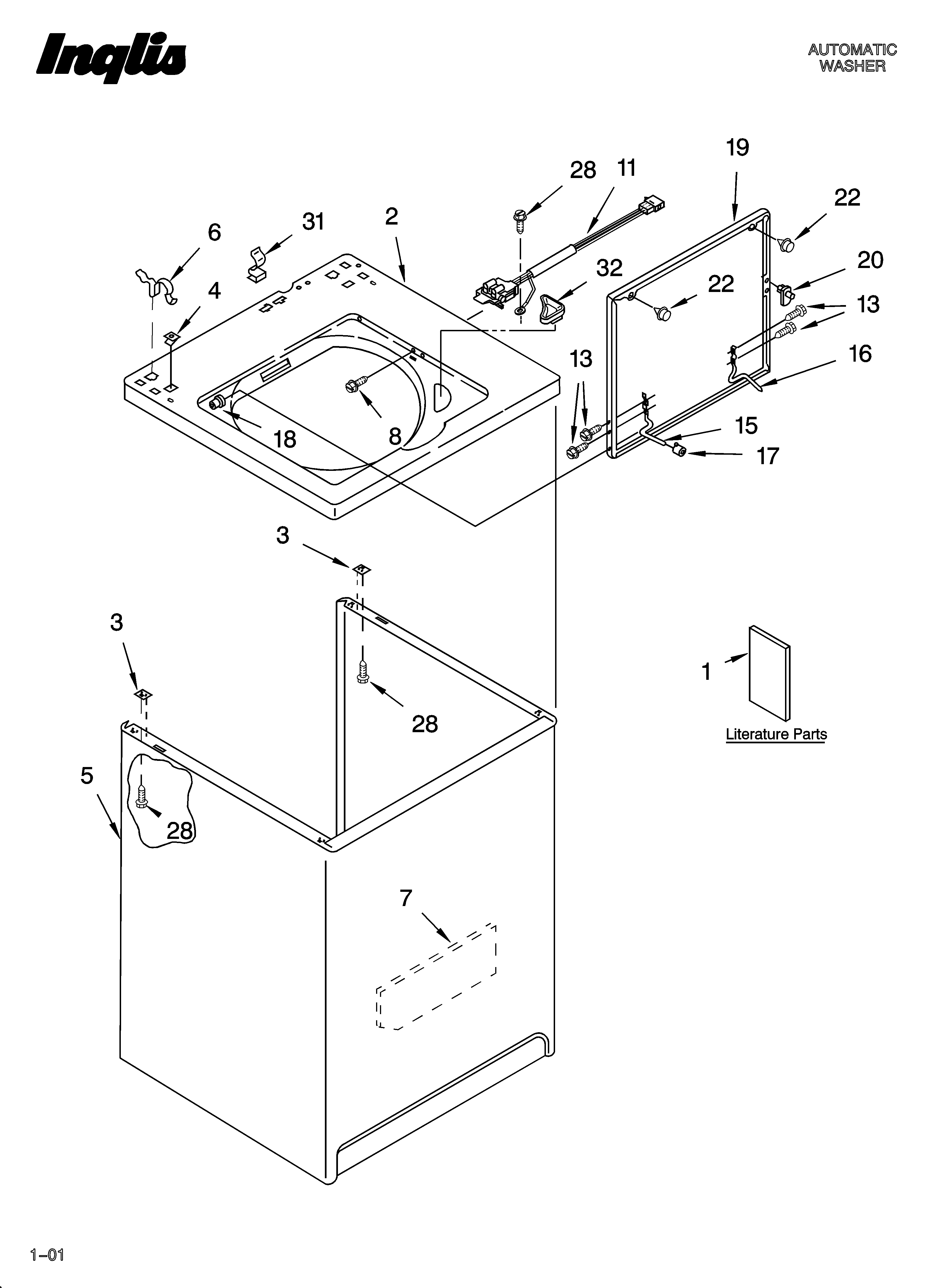 Inglis IJ45001 top and cabinet parts diagram