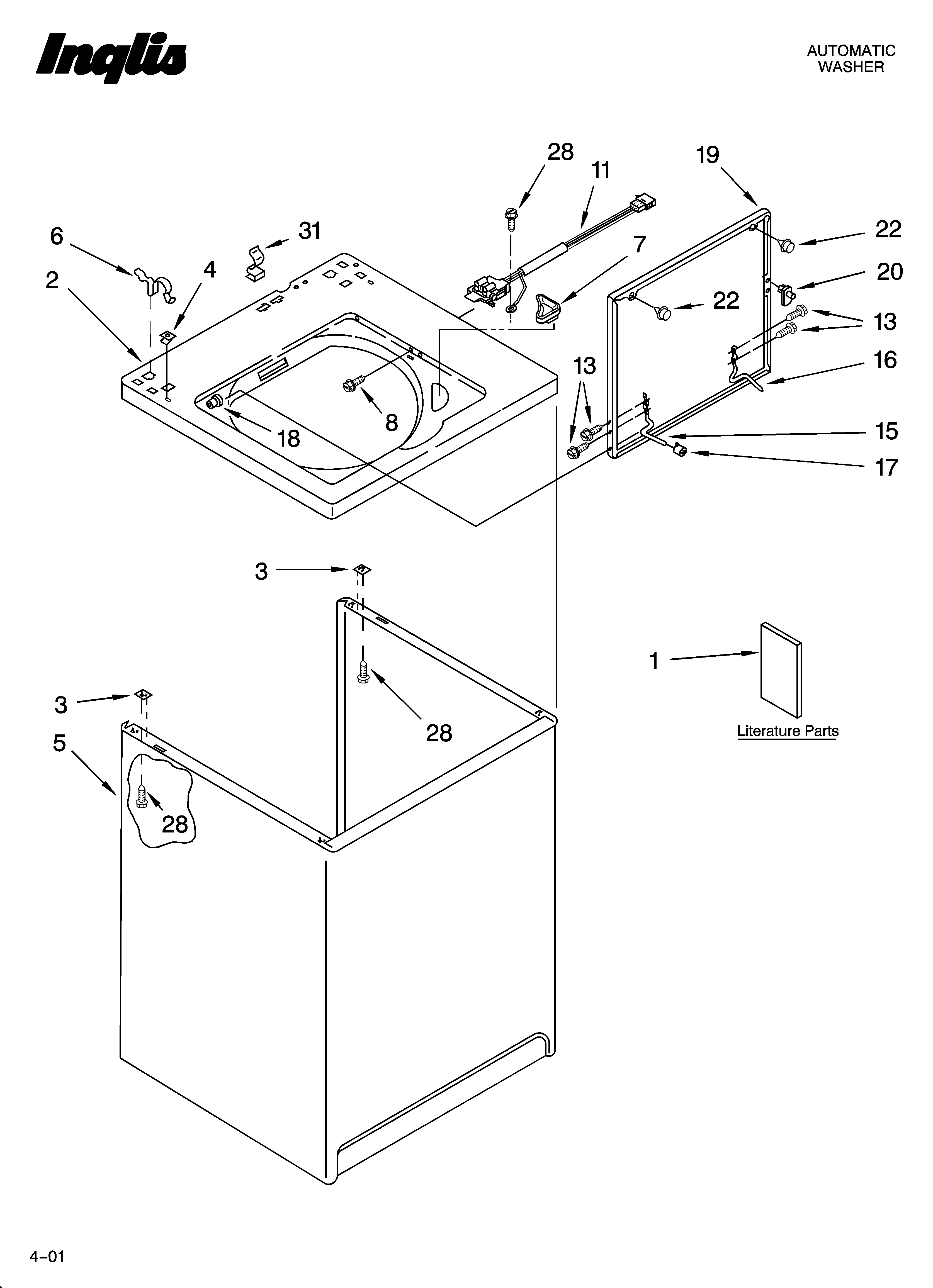 Inglis IK45000 top and cabinet parts diagram