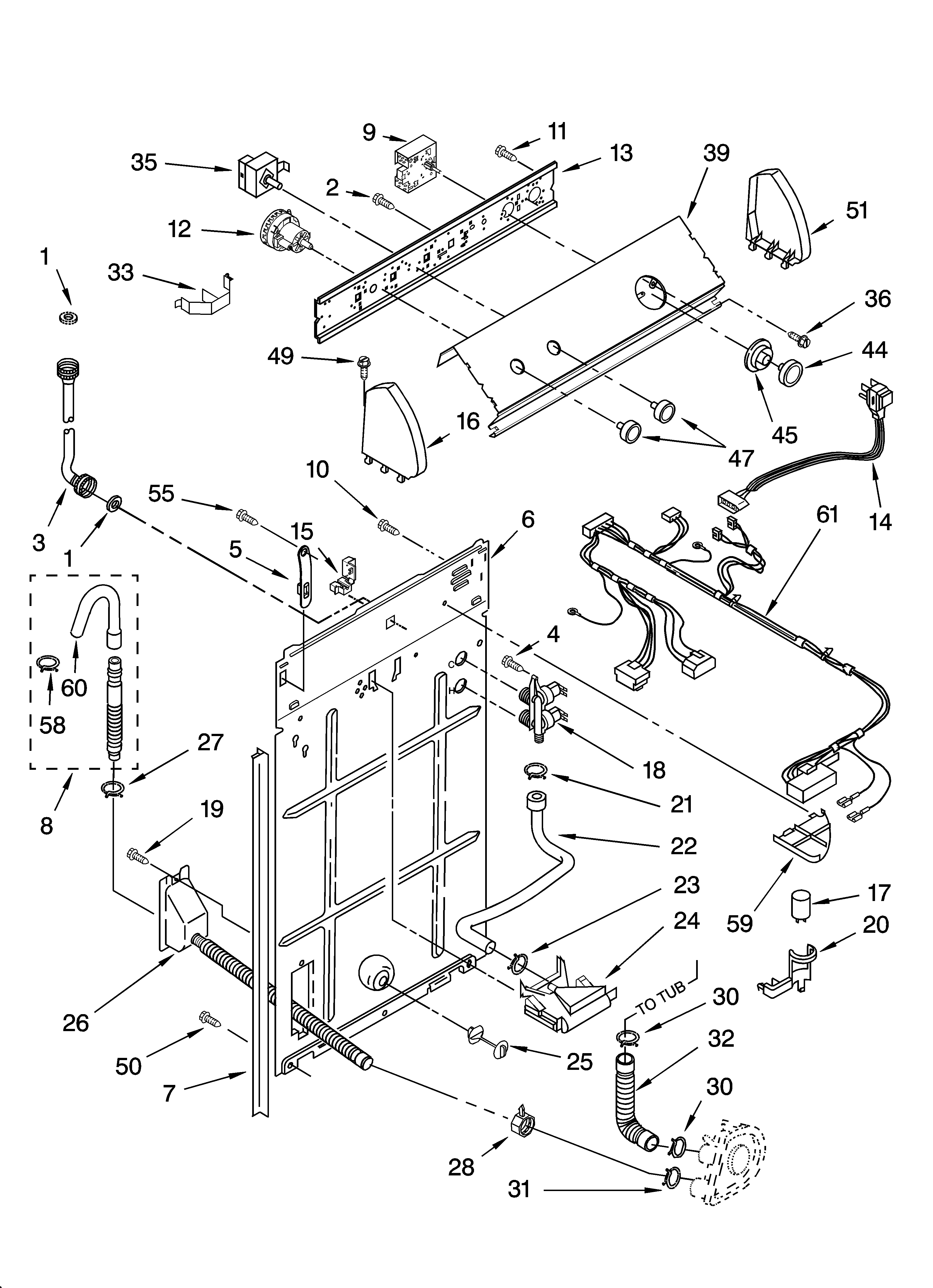 Inglis IK45000 controls and rear panel parts diagram