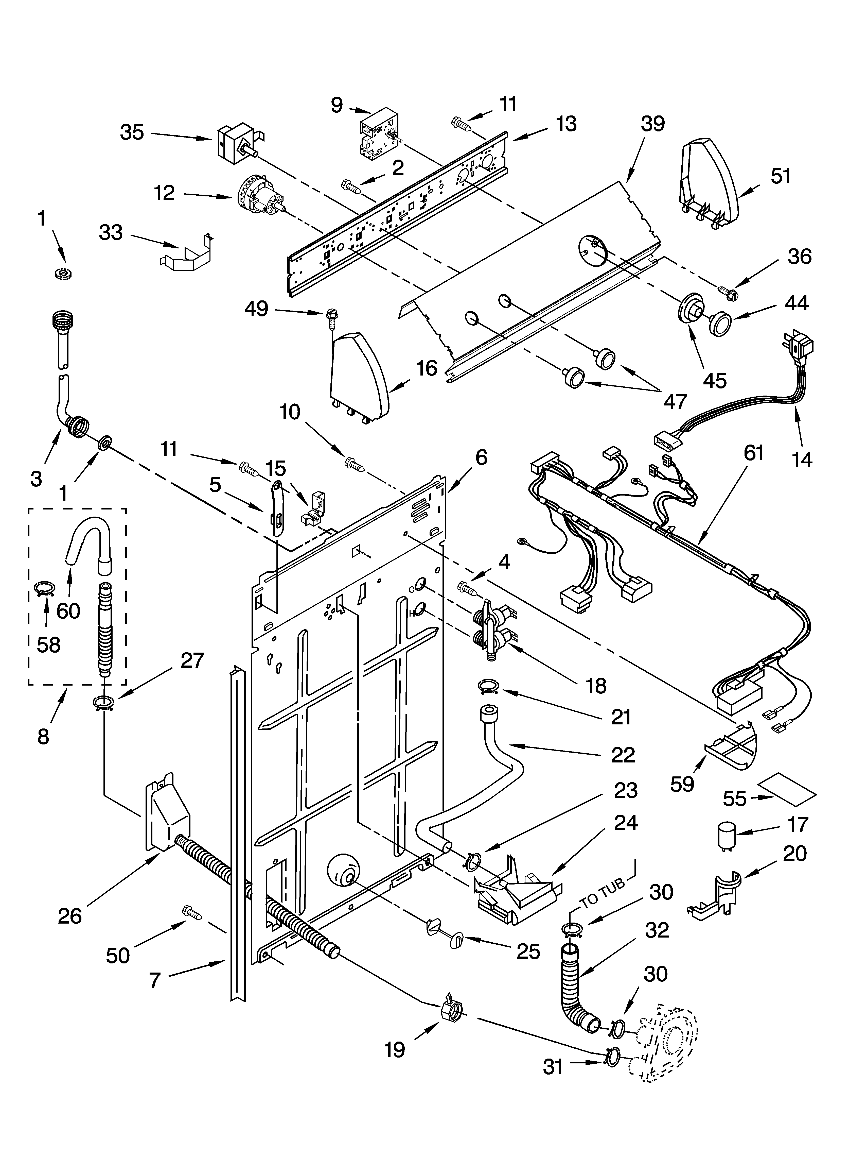 Inglis IL44000 controls and rear panel parts diagram