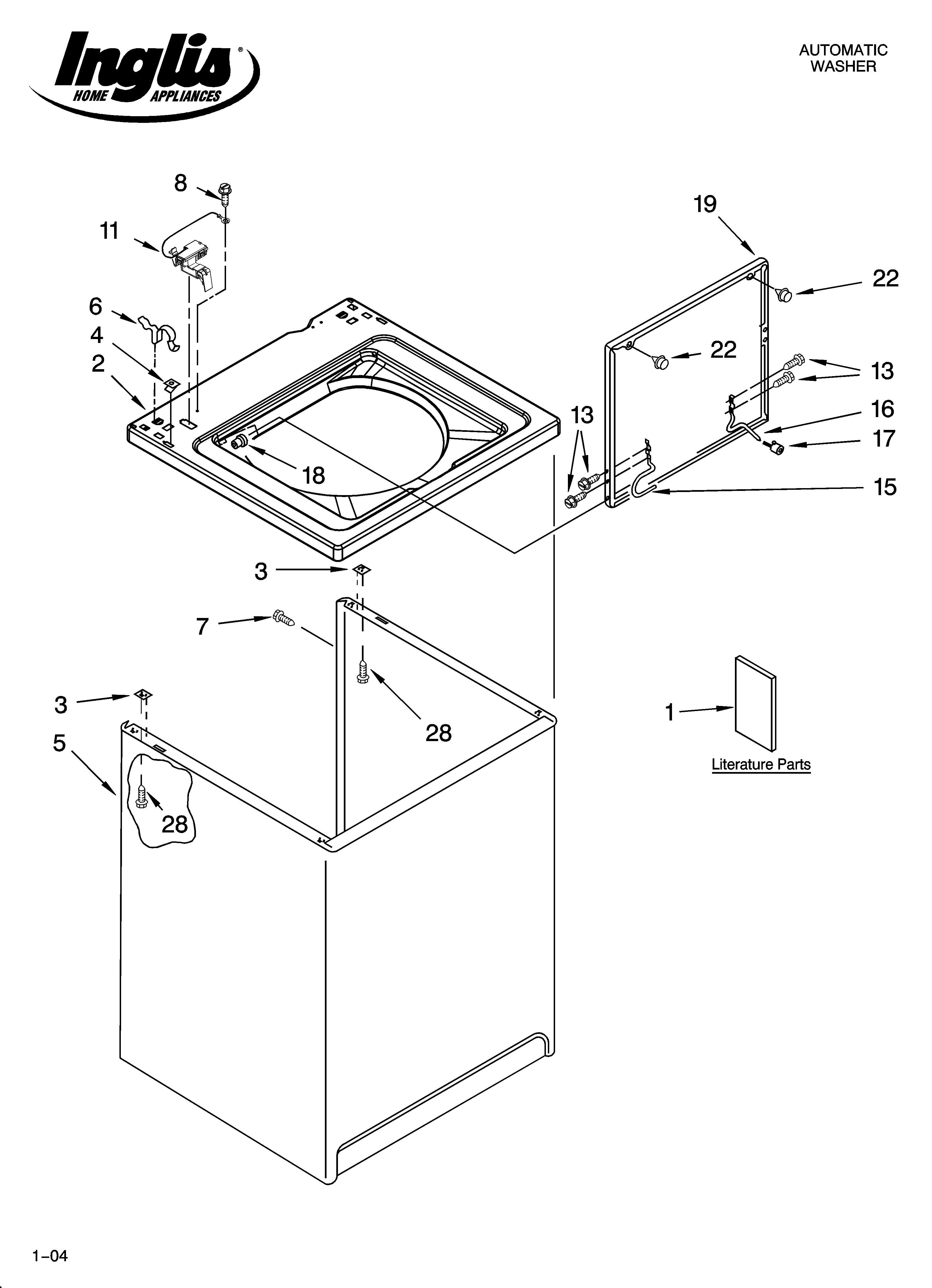 Inglis IM41001 top and cabinet parts diagram