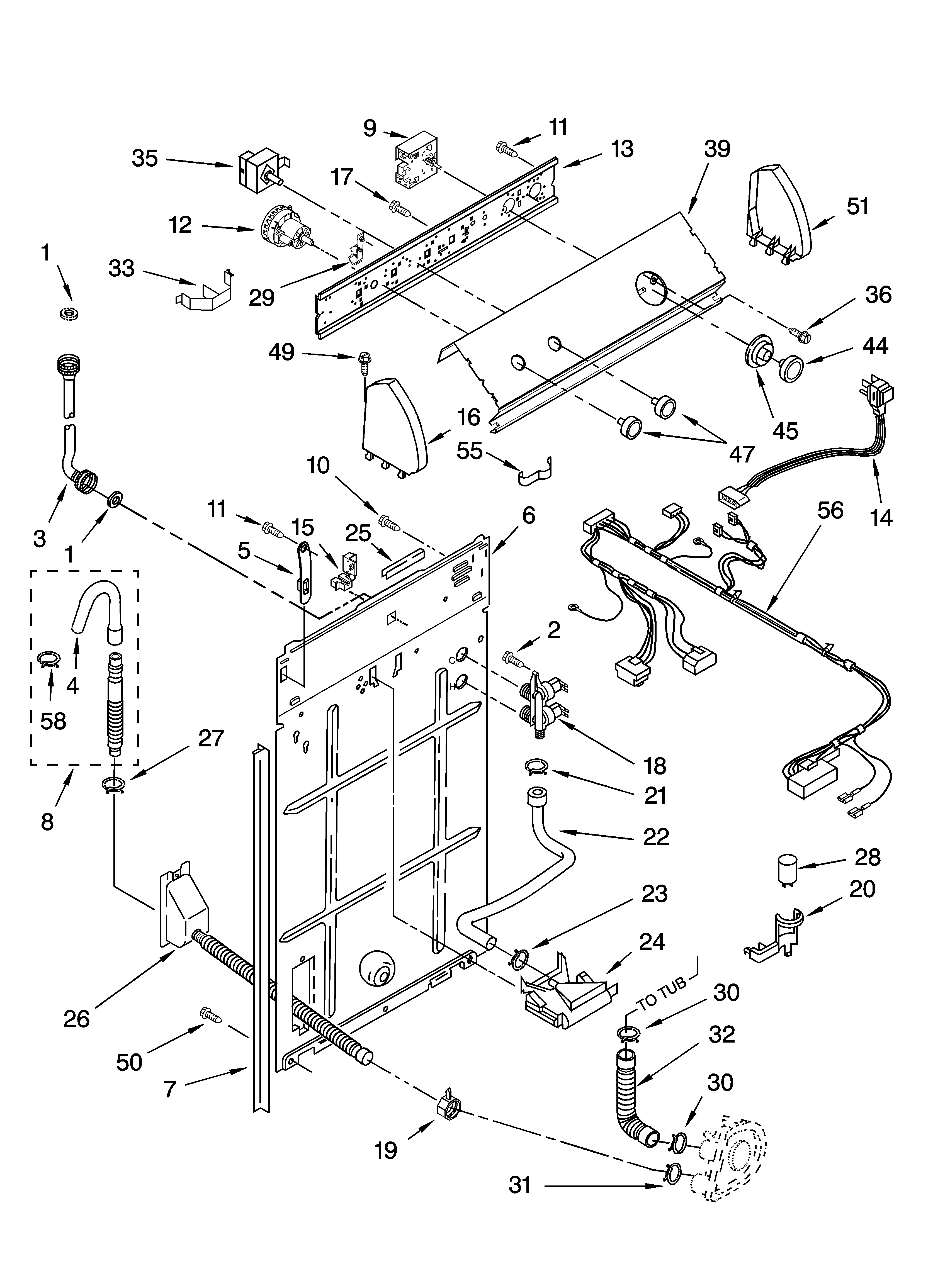 Inglis IM41001 controls and rear panel parts diagram