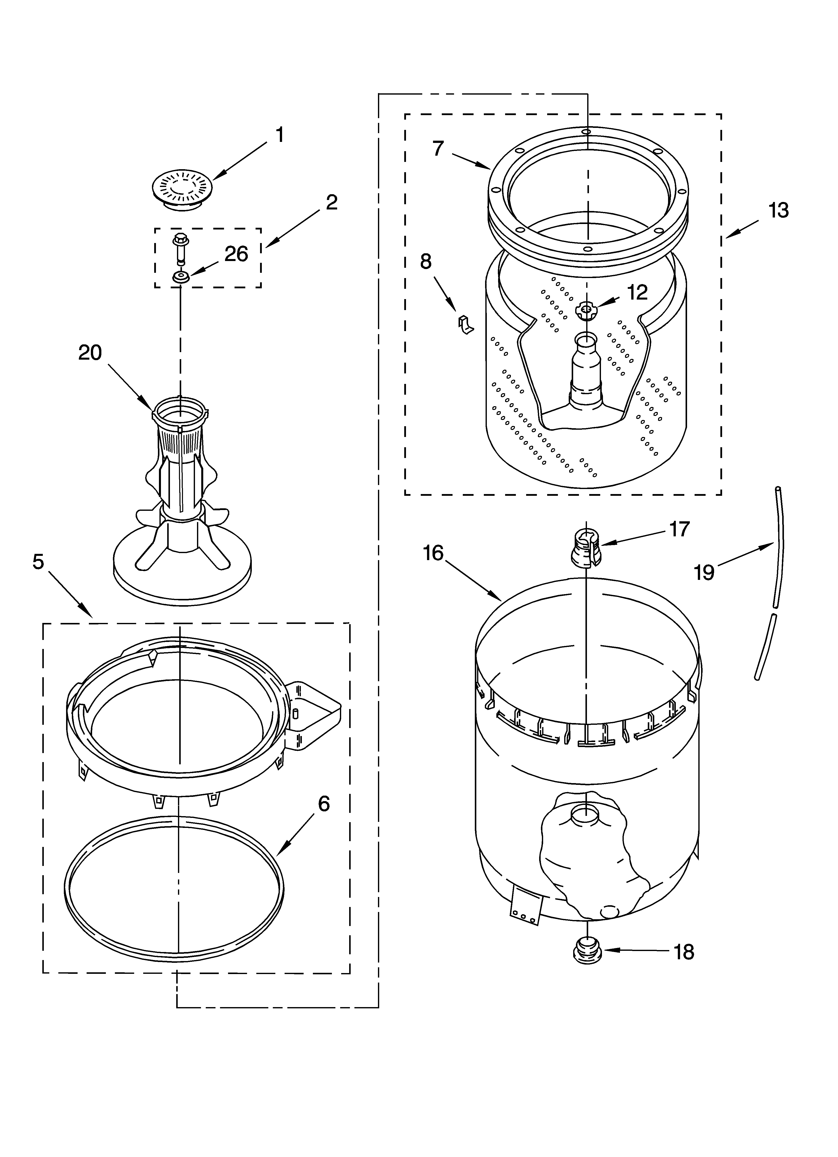 Inglis IM41001 agitator, basket and tub parts diagram