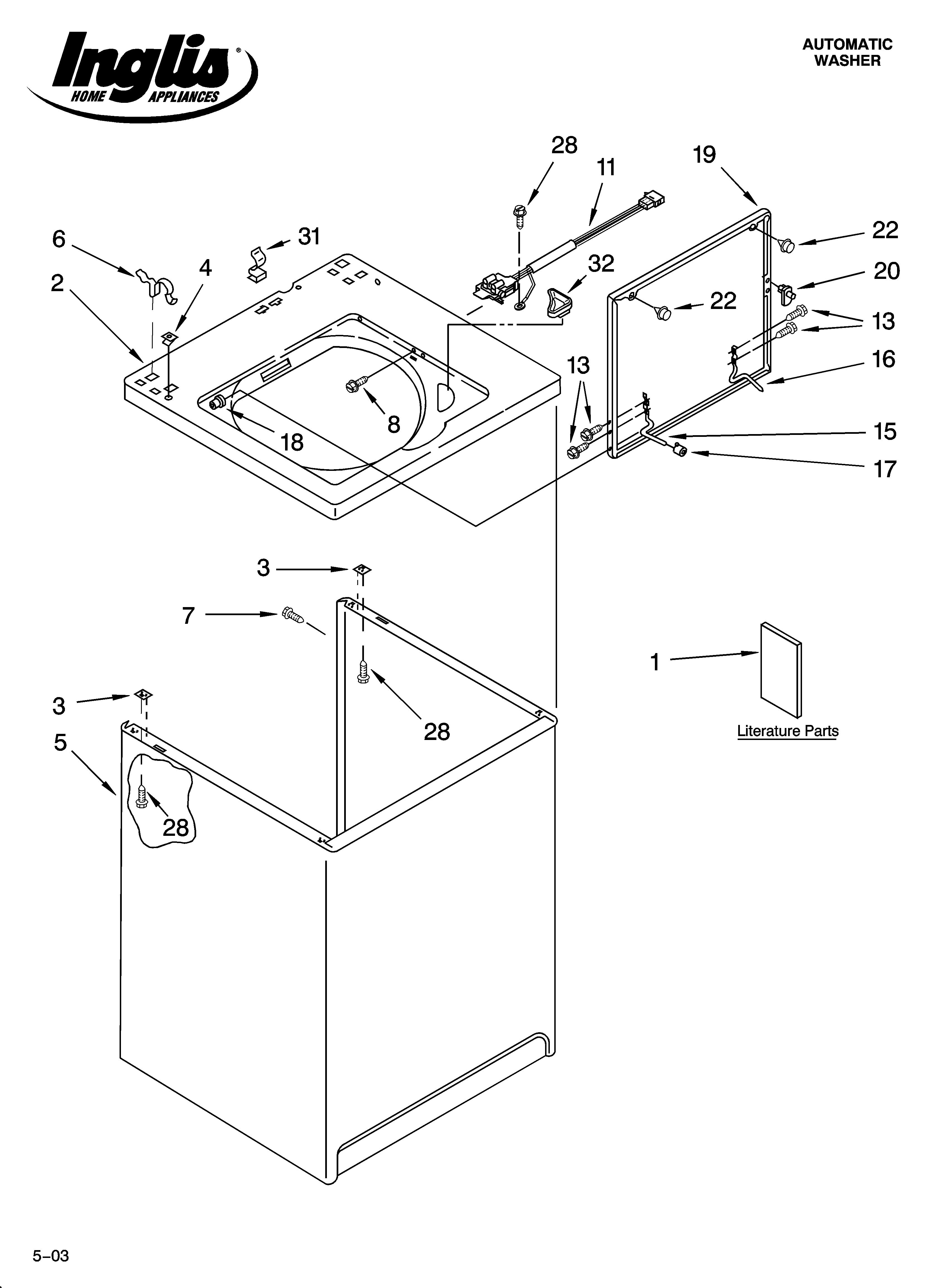 Inglis IM44000 top and cabinet parts diagram