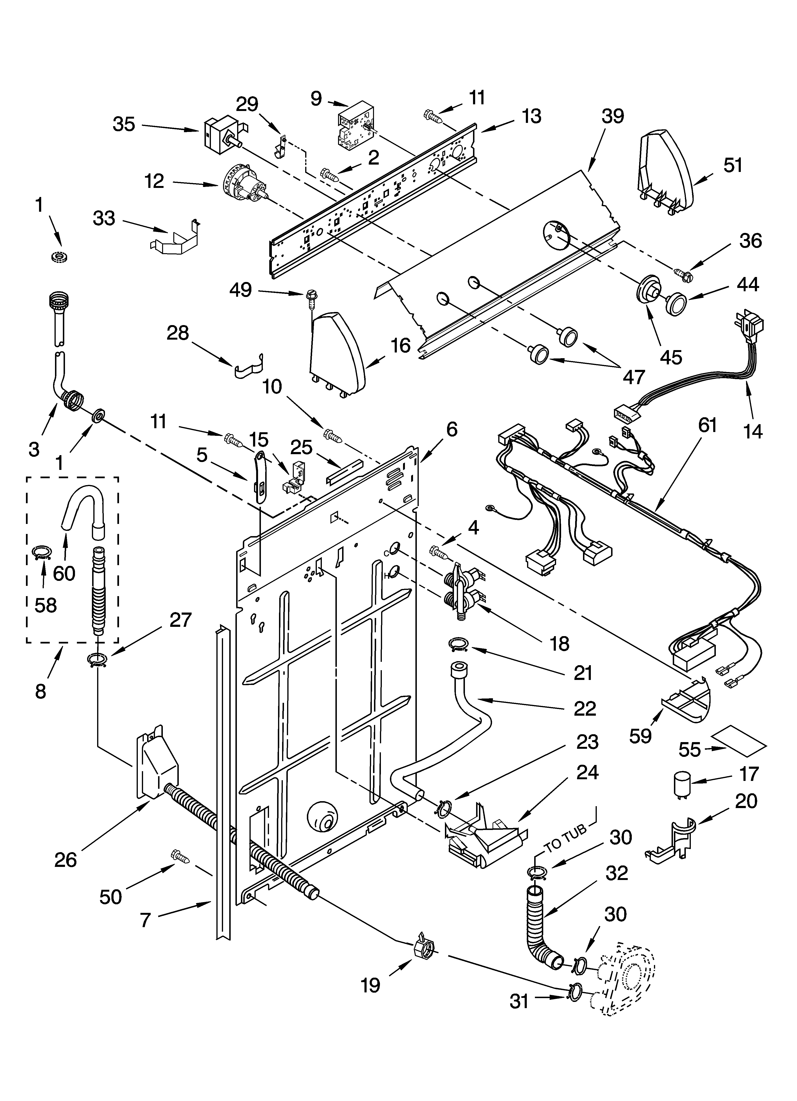 Inglis IM44000 controls and rear panel parts diagram