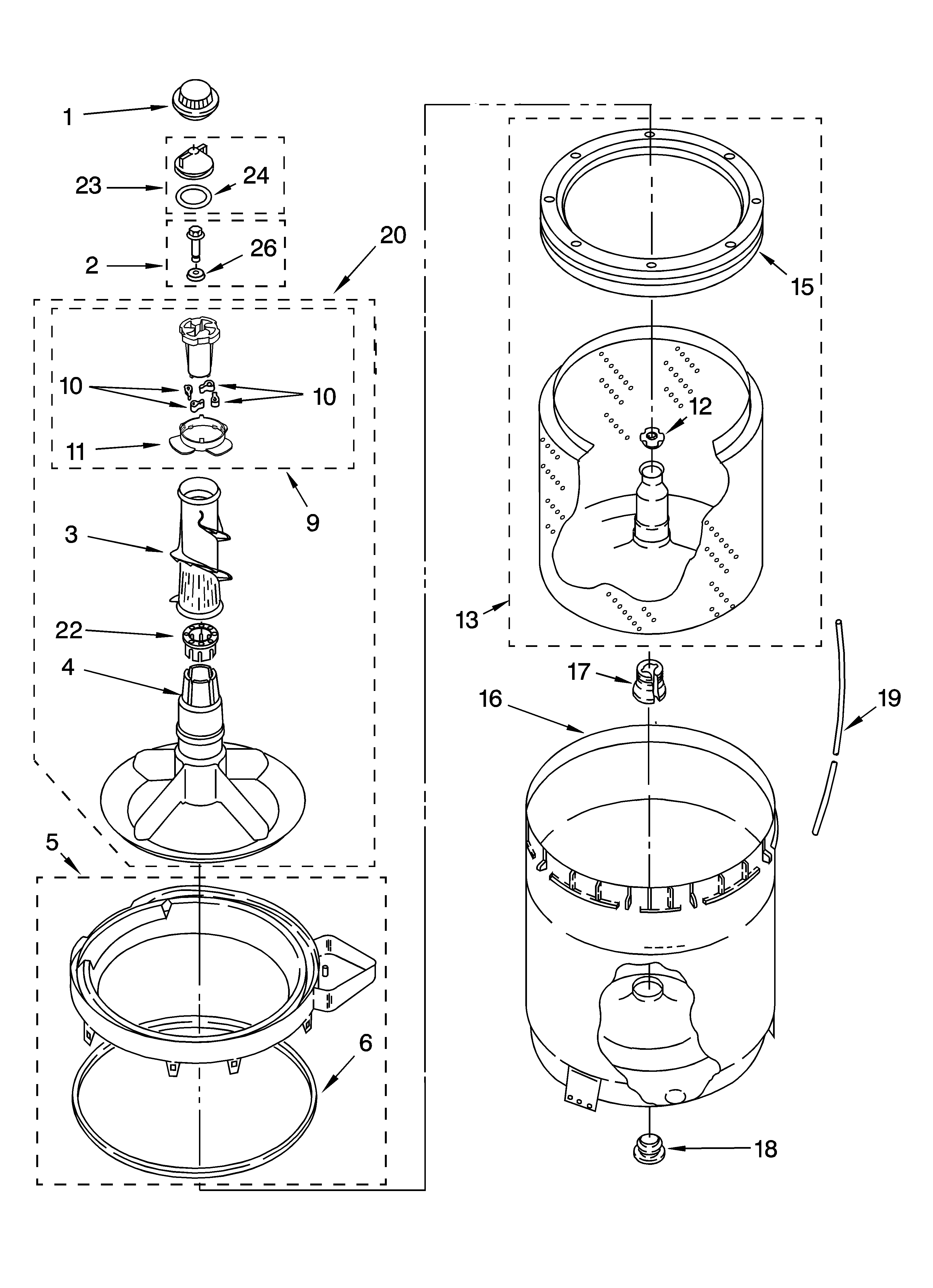 Inglis IM44000 agitator, basket and tub parts diagram