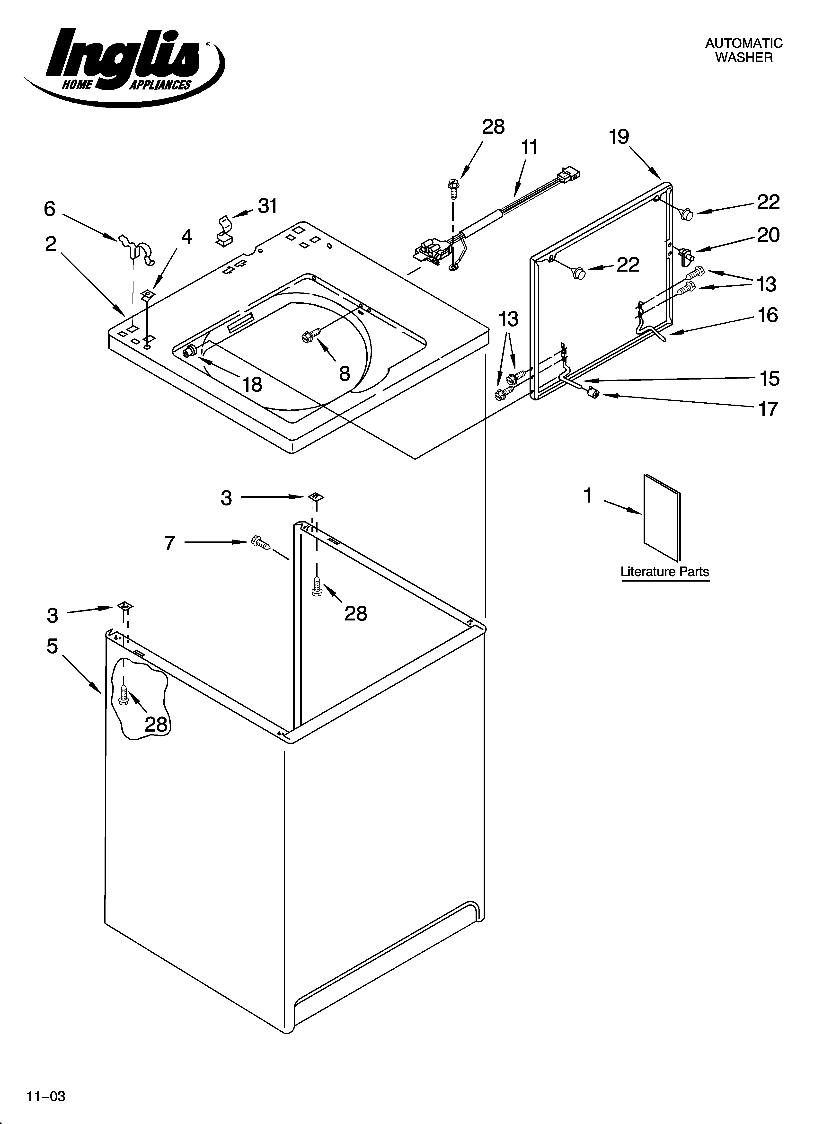 Inglis IM46000 top and cabinet parts diagram