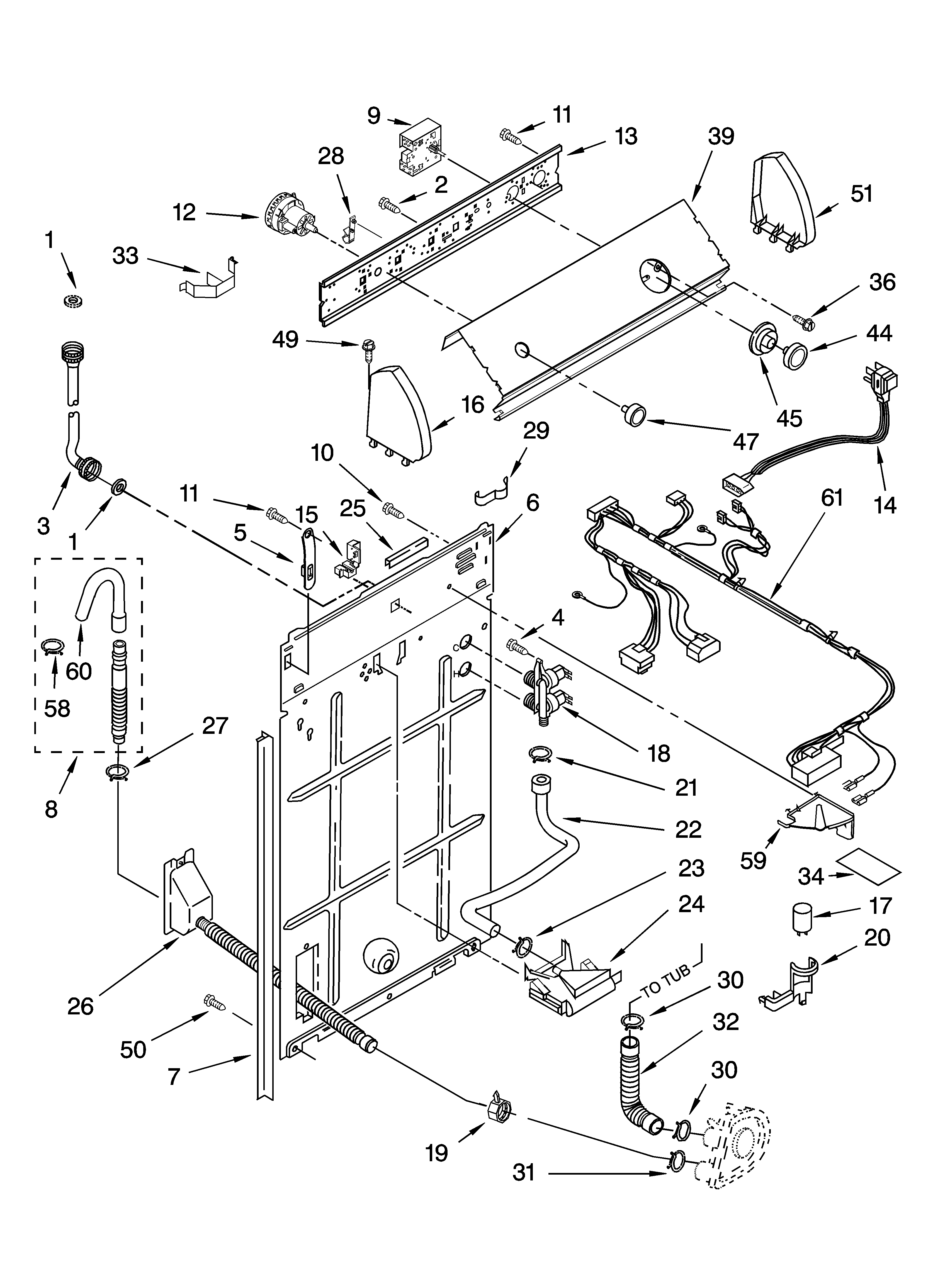 Inglis IM46000 controls and rear panel parts diagram