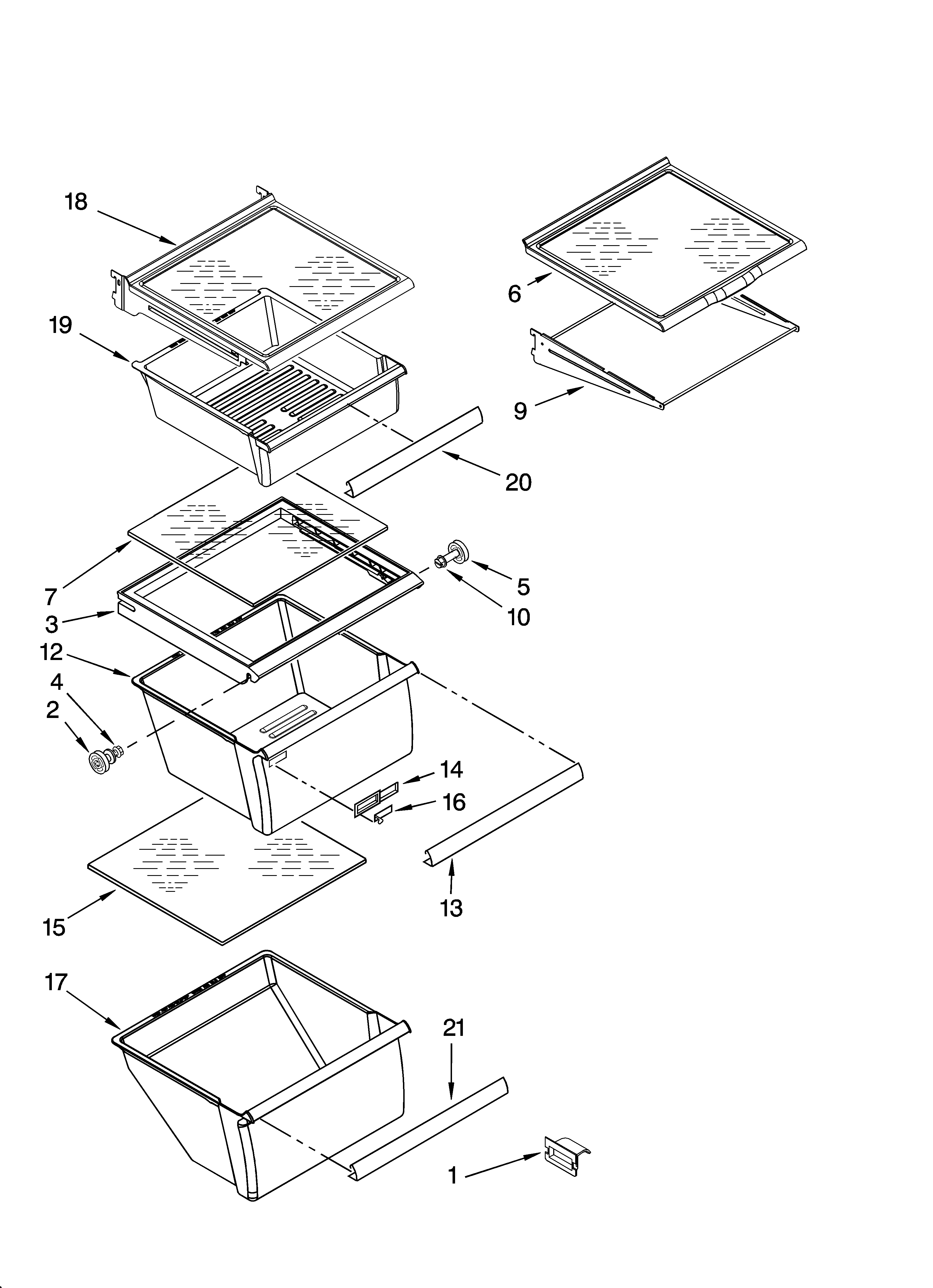 KitchenAid KSRD22FTST01 refrigerator shelf parts diagram