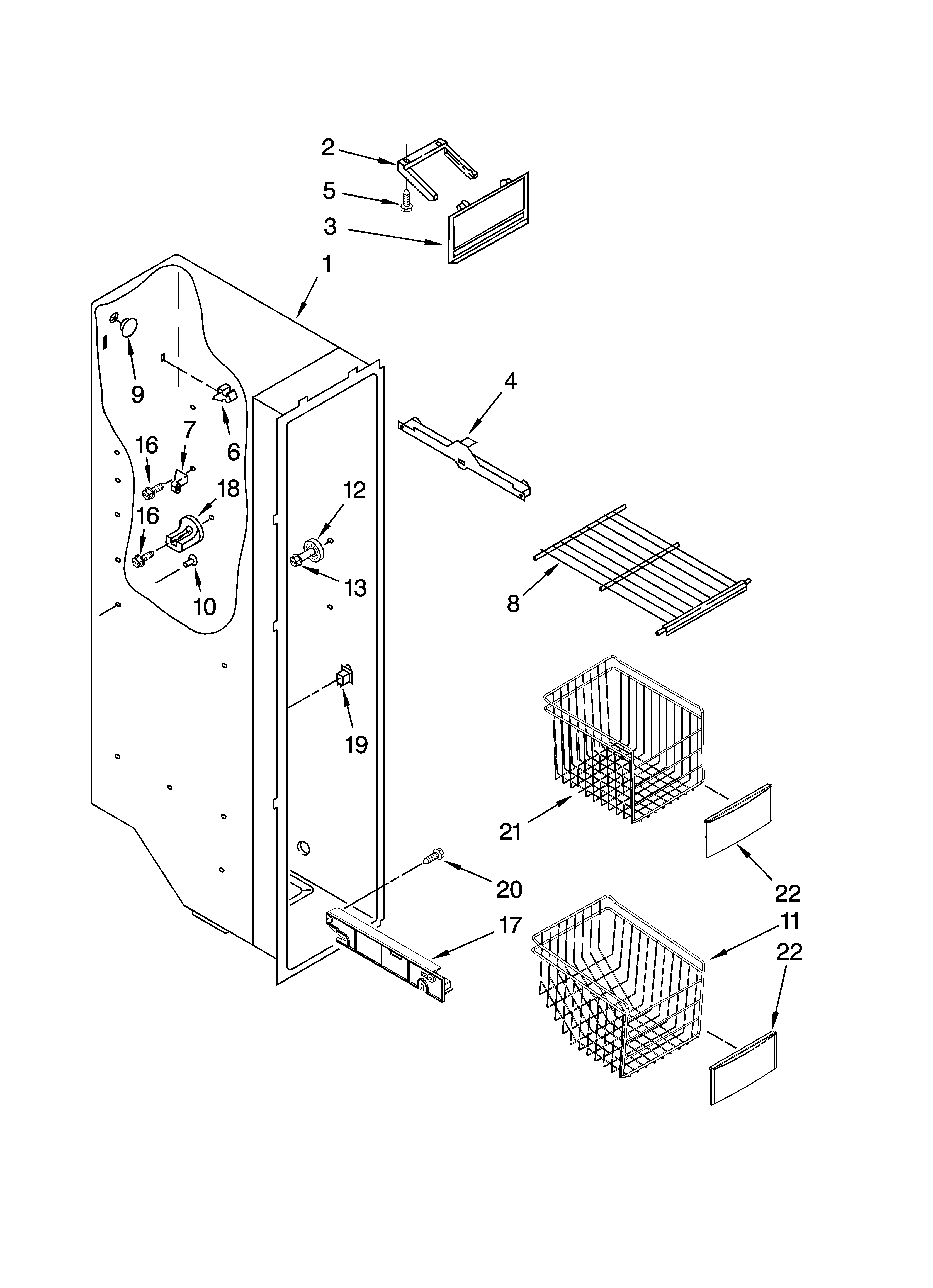 KitchenAid KSRD22FTST01 freezer liner parts diagram