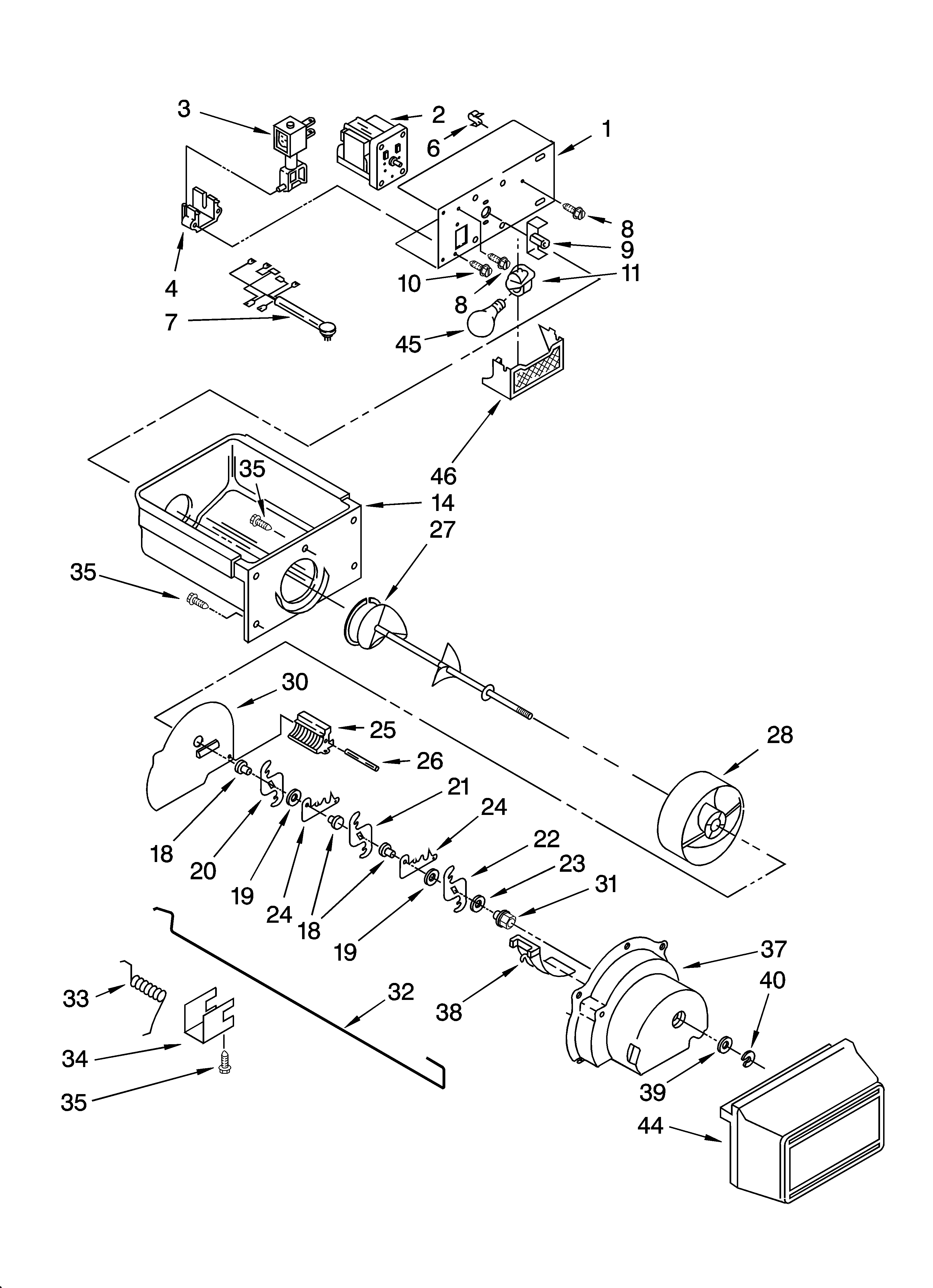 KitchenAid KSRD22FTST01 motor and ice container parts diagram