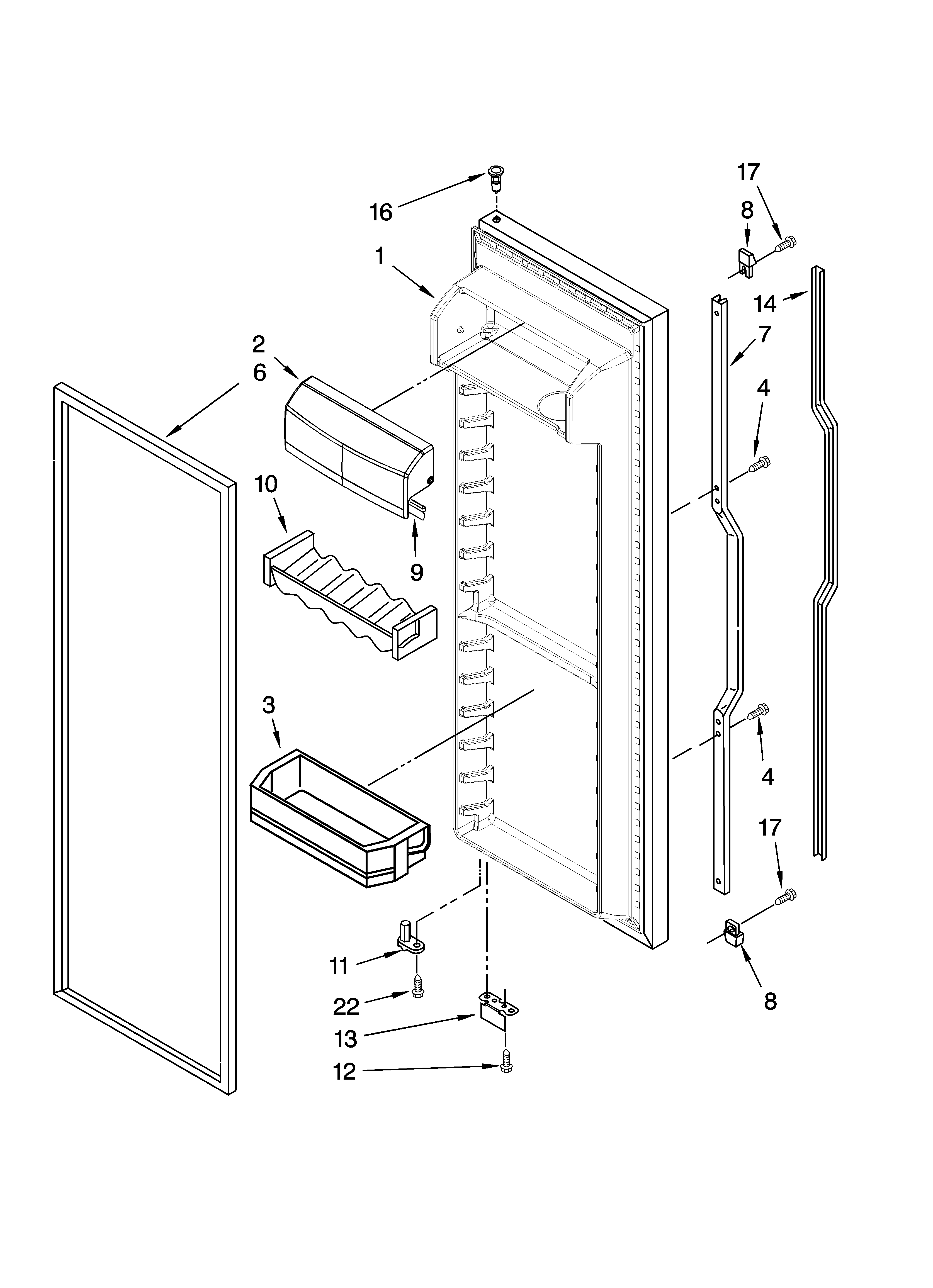 KitchenAid KSRD22FTST01 refrigerator door parts diagram