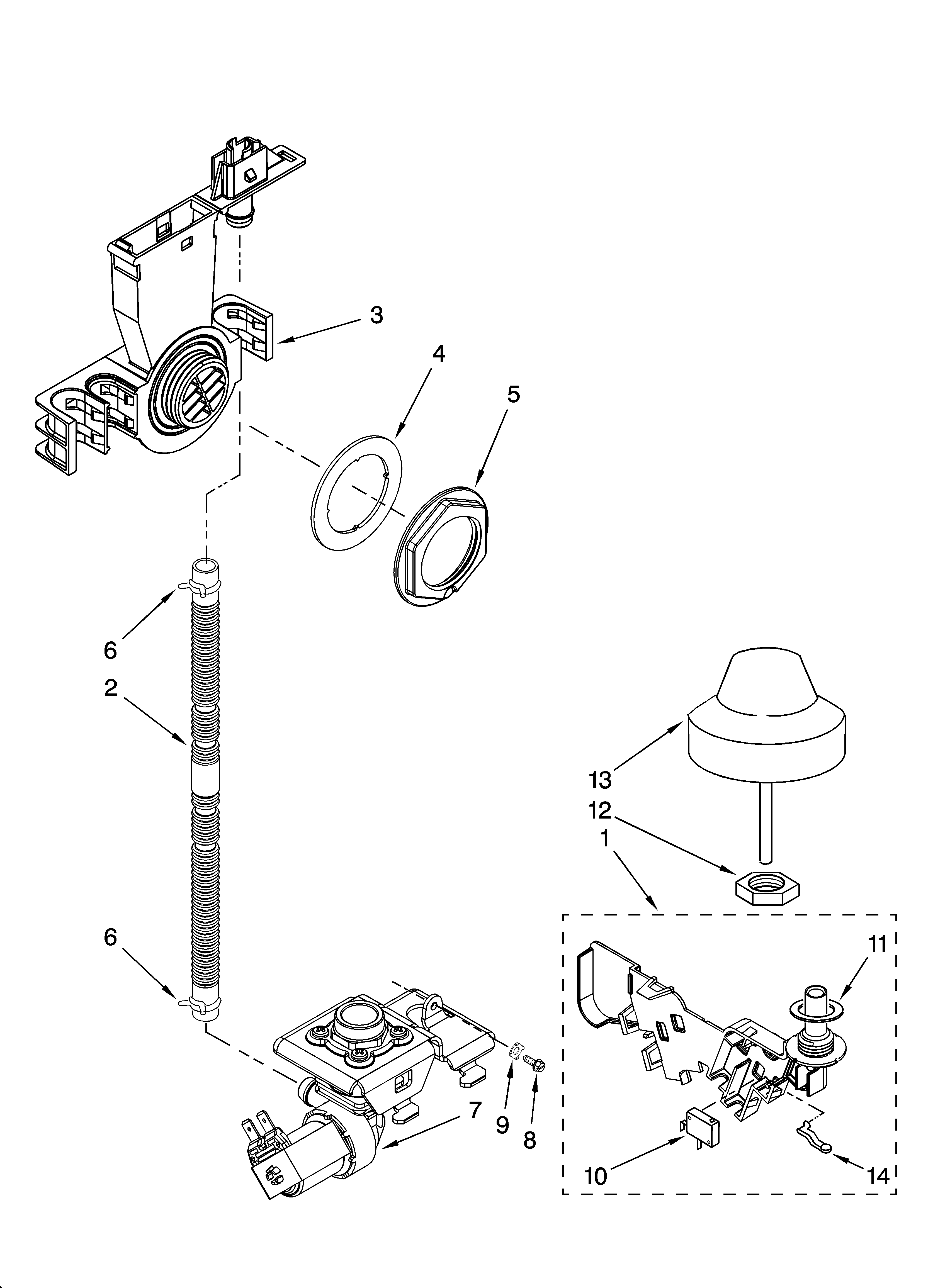 KitchenAid KUDS03FSBL4 fill and overfill parts diagram