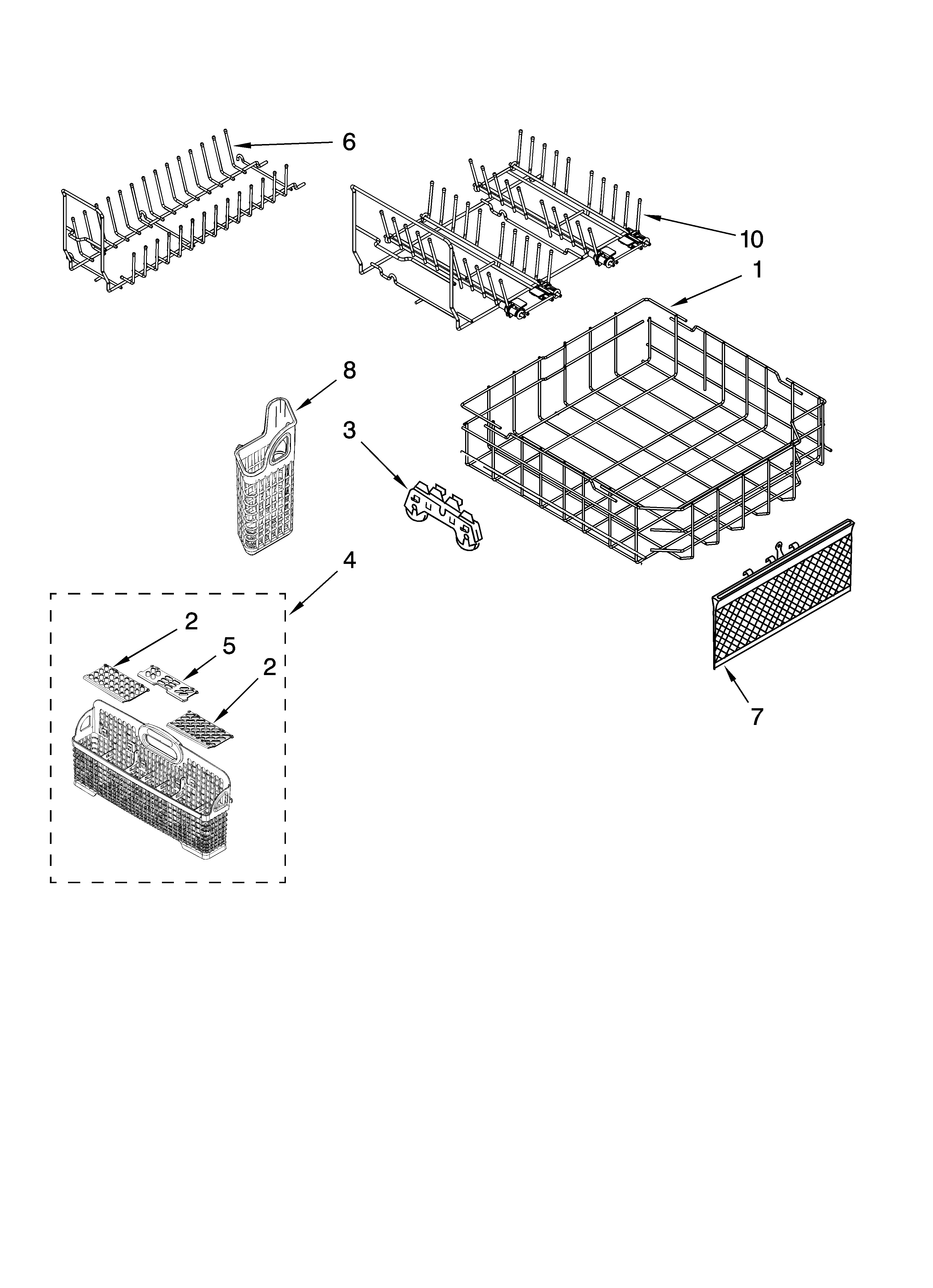 KitchenAid KUDS03FSBL4 lower rack parts, optional parts (not included) diagram