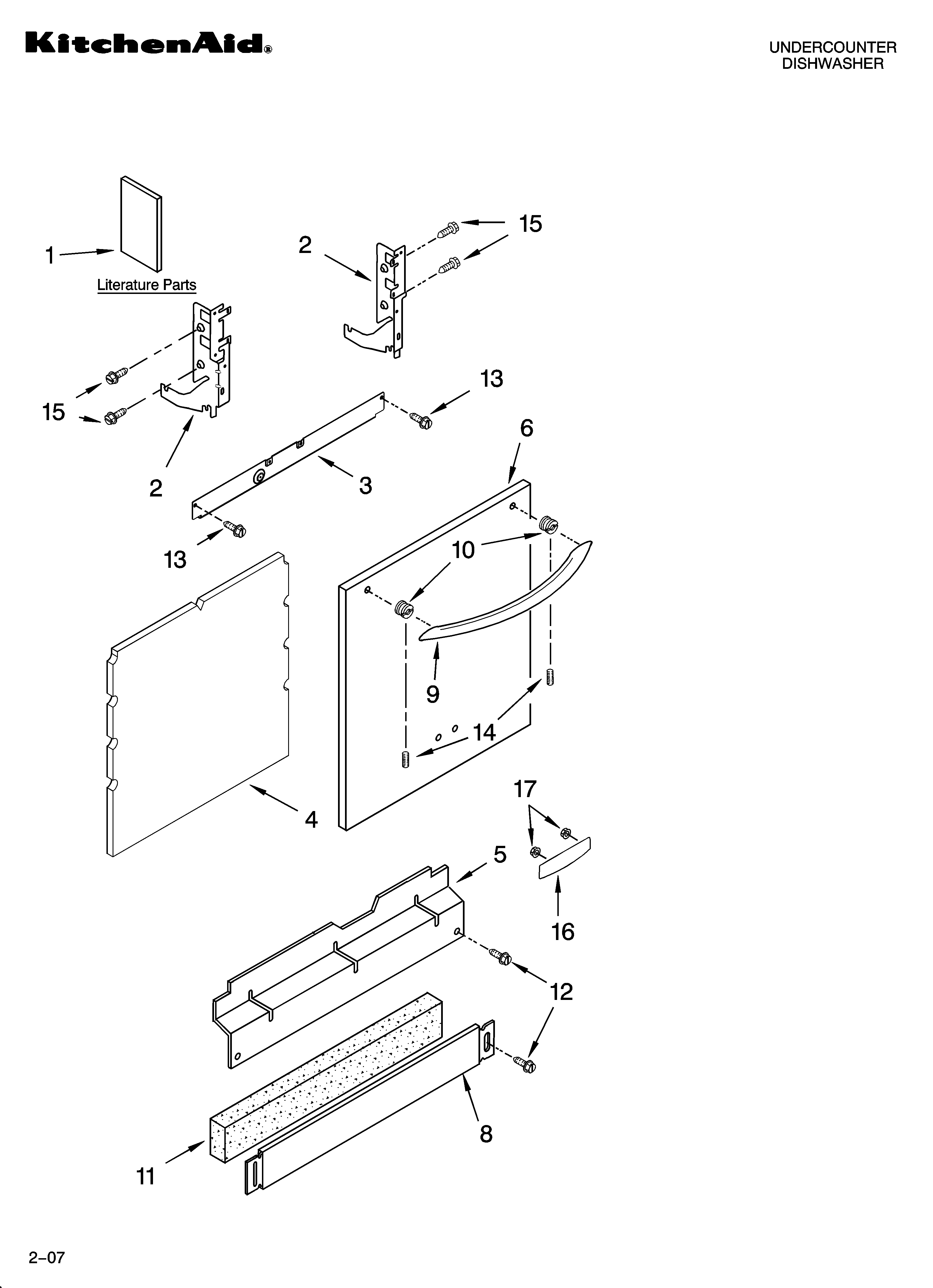 KitchenAid KUDU02FRWH4 door and panel parts diagram