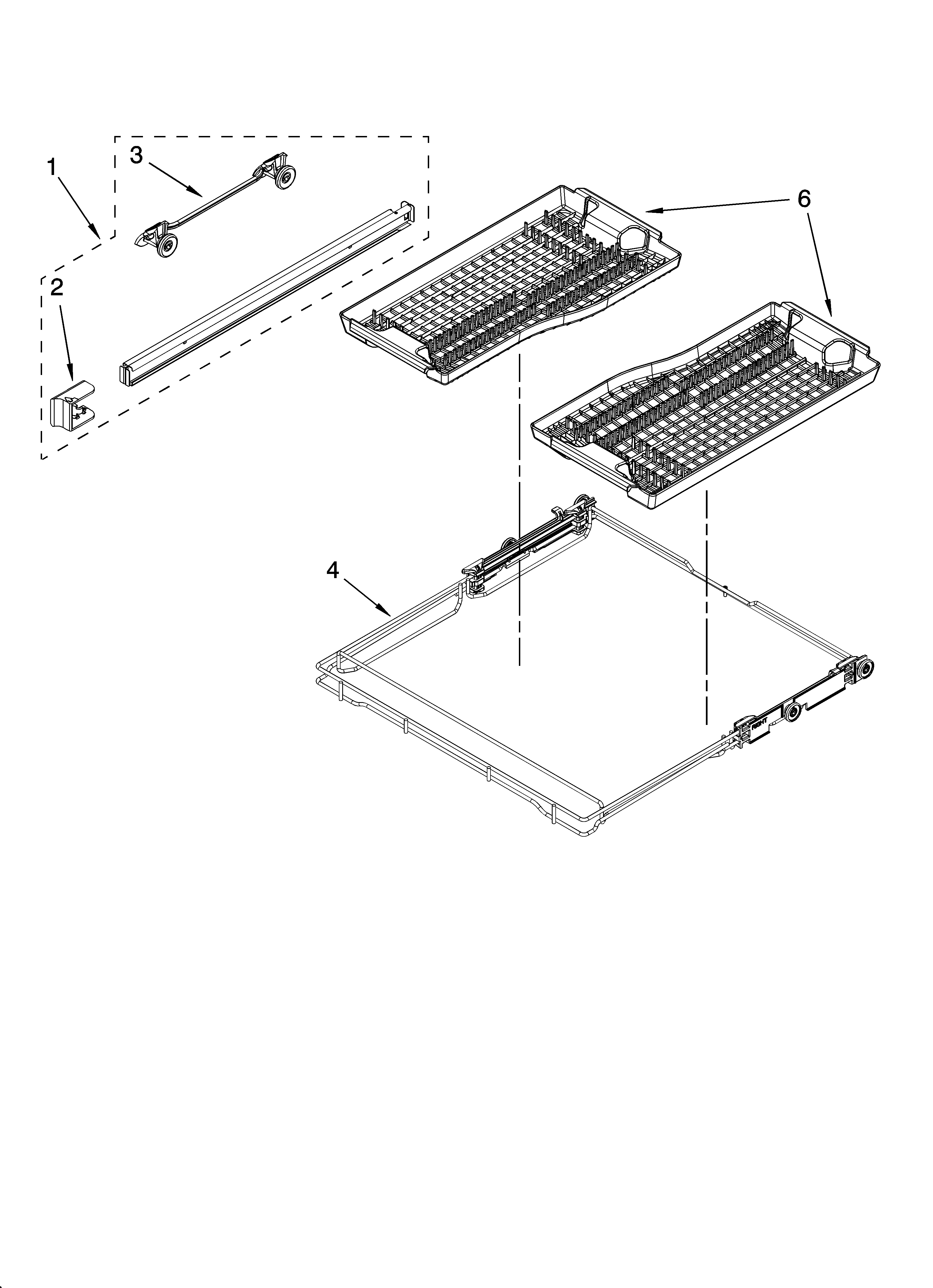 KitchenAid KUDU02FRWH4 third level rack and track parts diagram