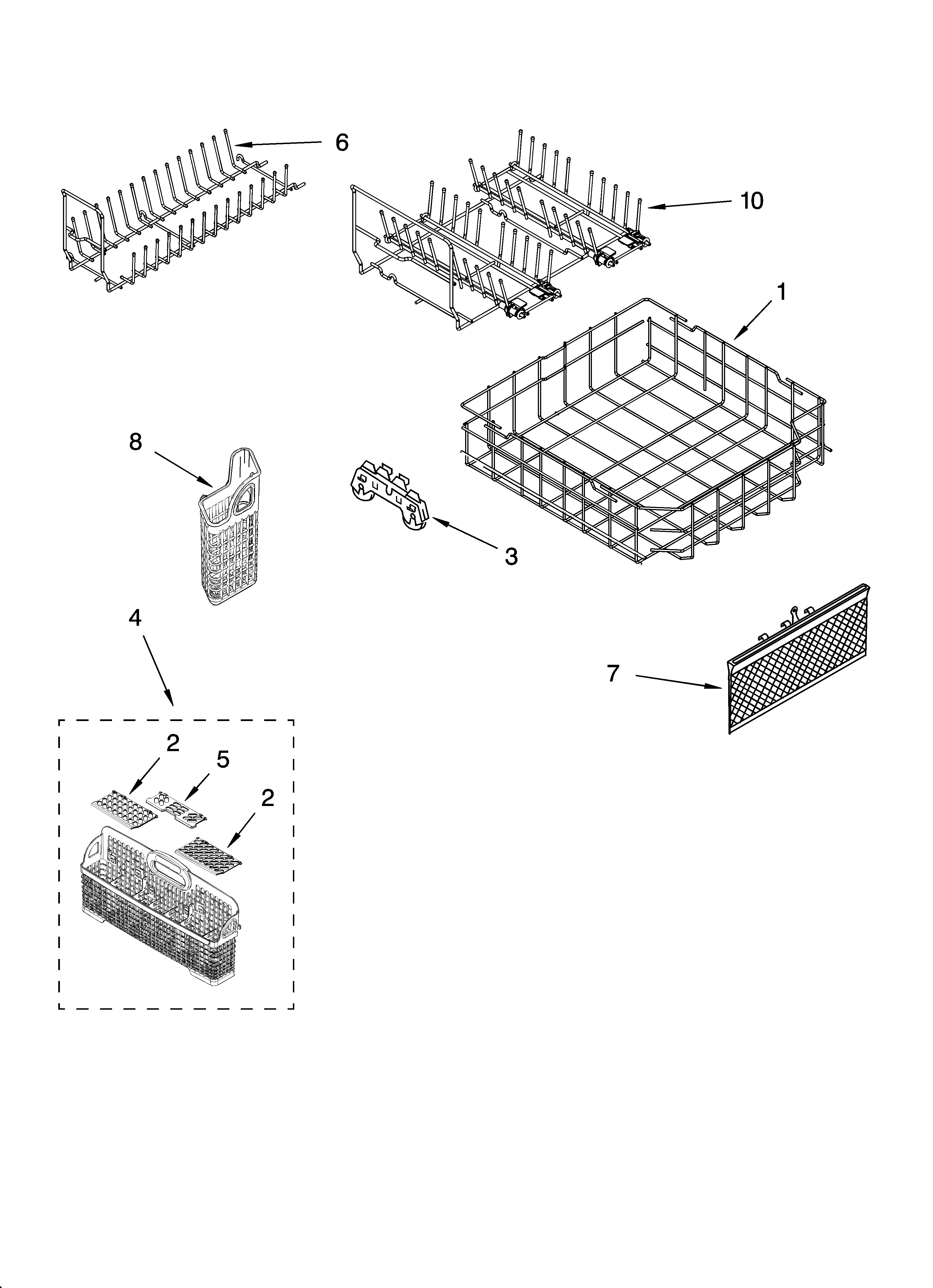 KitchenAid KUDU02FRWH4 lower rack parts, optional parts (not included) diagram
