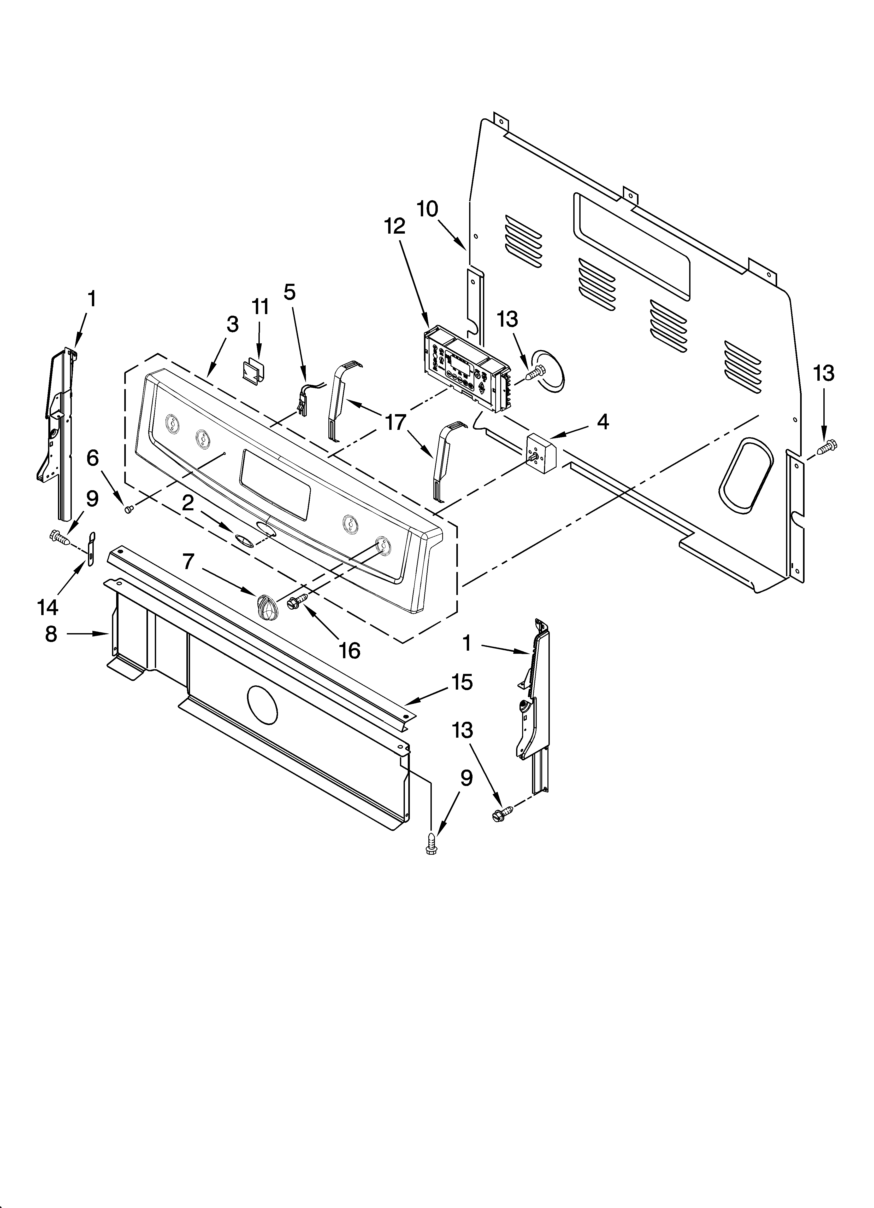 Whirlpool RF260BXSW1 control panel parts diagram