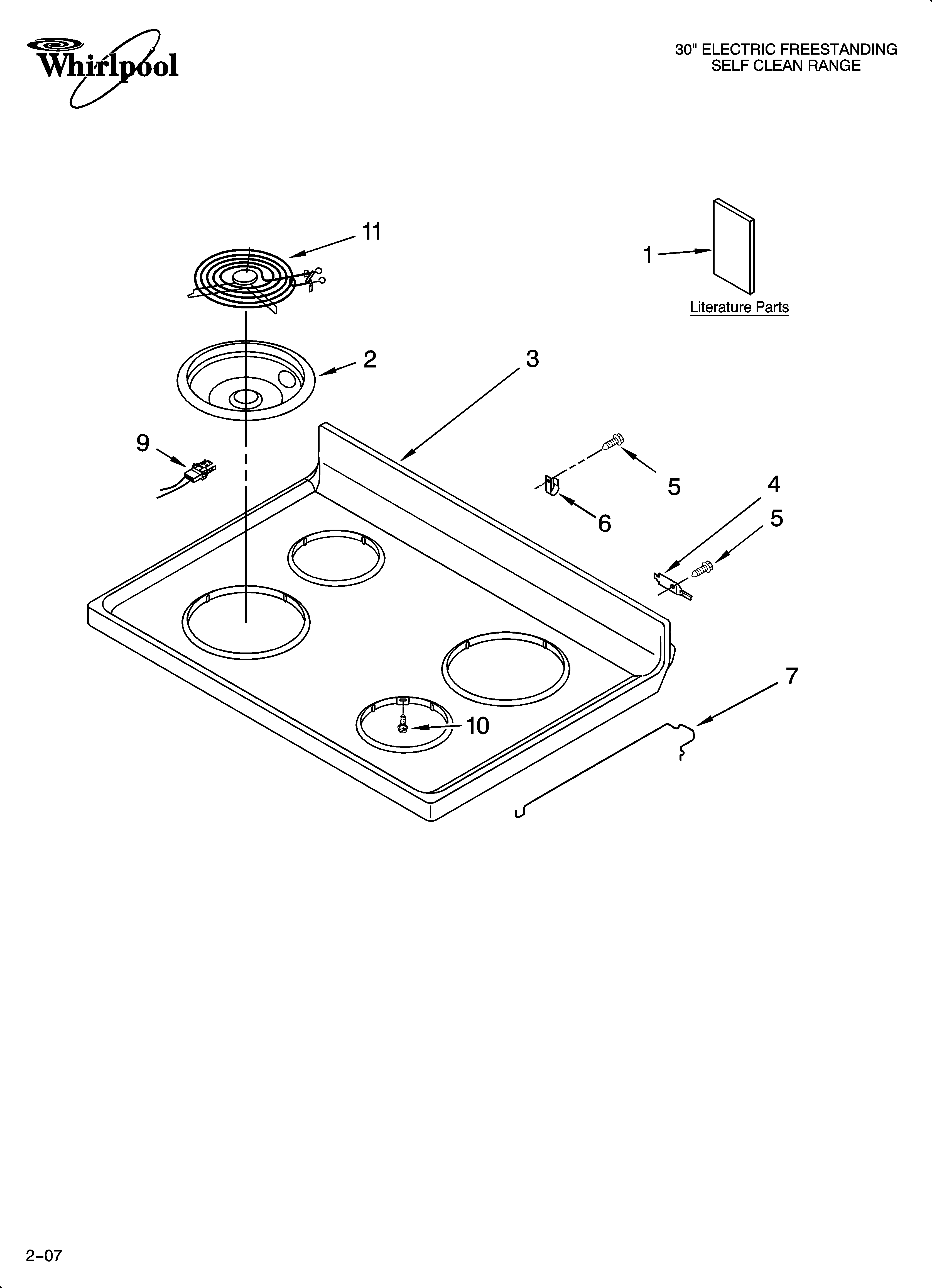 Whirlpool RF261PXST1 cooktop parts diagram