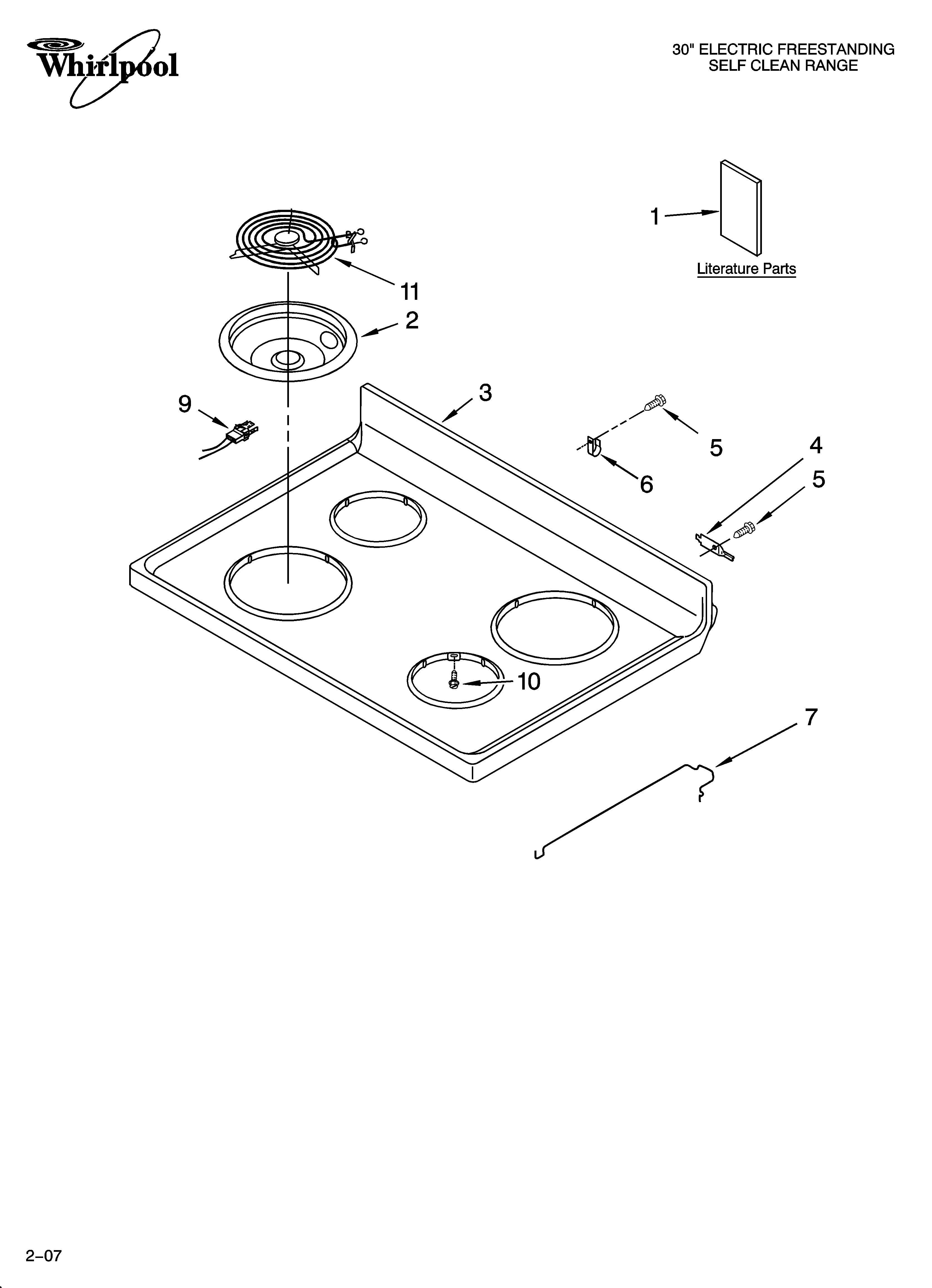 Whirlpool RF264LXST1 cooktop parts diagram