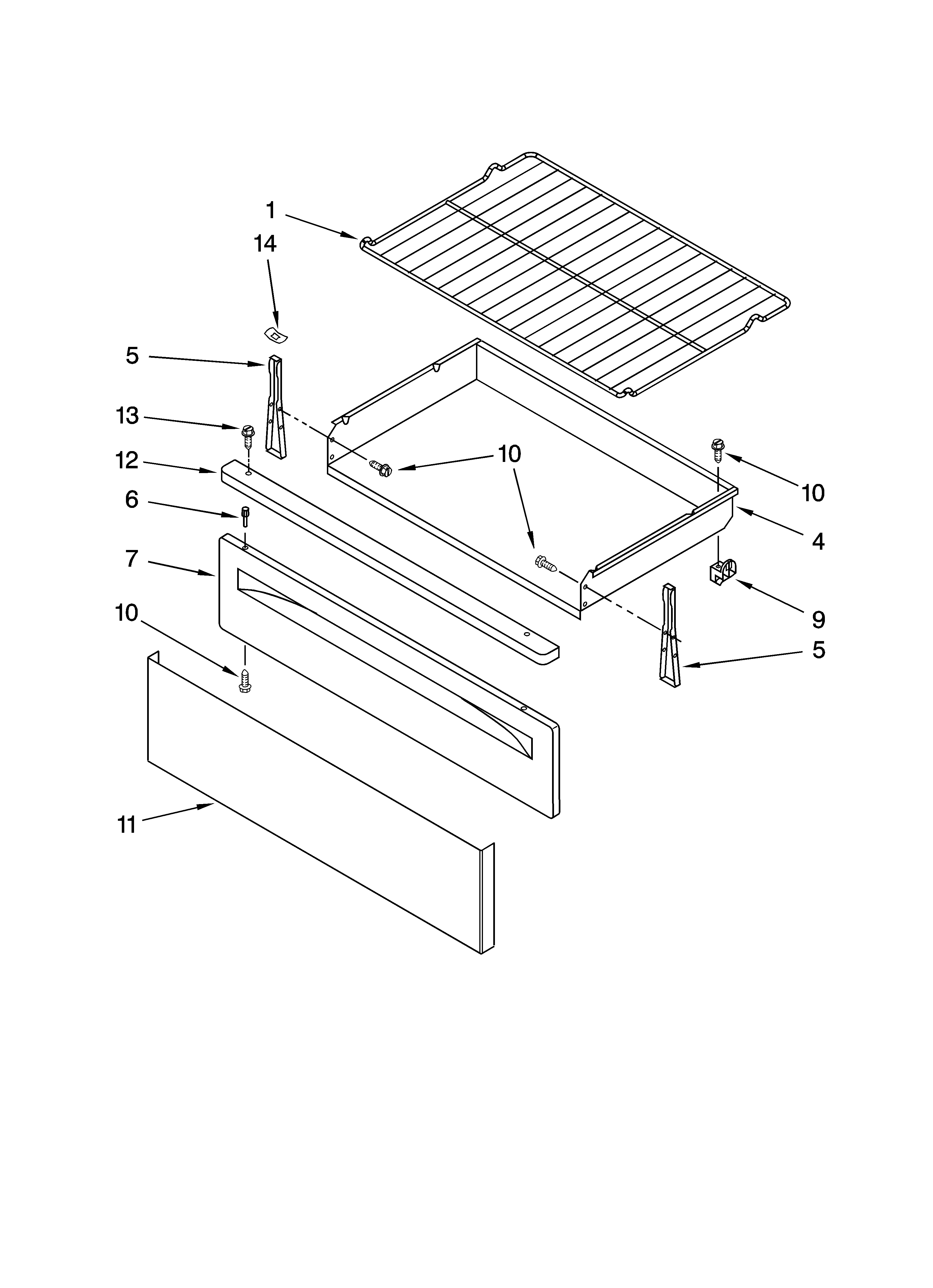 Whirlpool RF362LXSQ1 drawer & broiler parts diagram