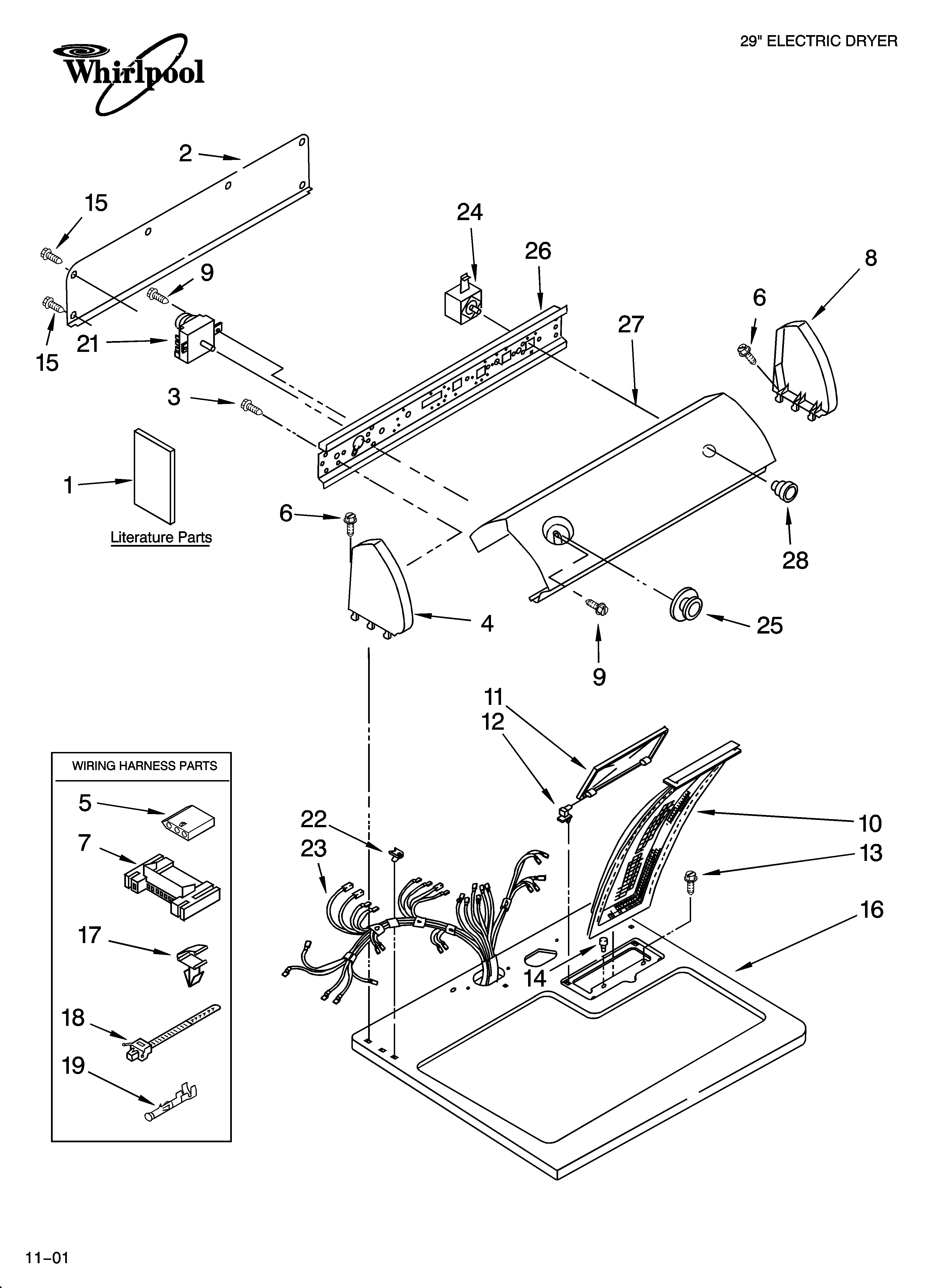 Whirlpool YLER4634JQ1 top and console parts diagram