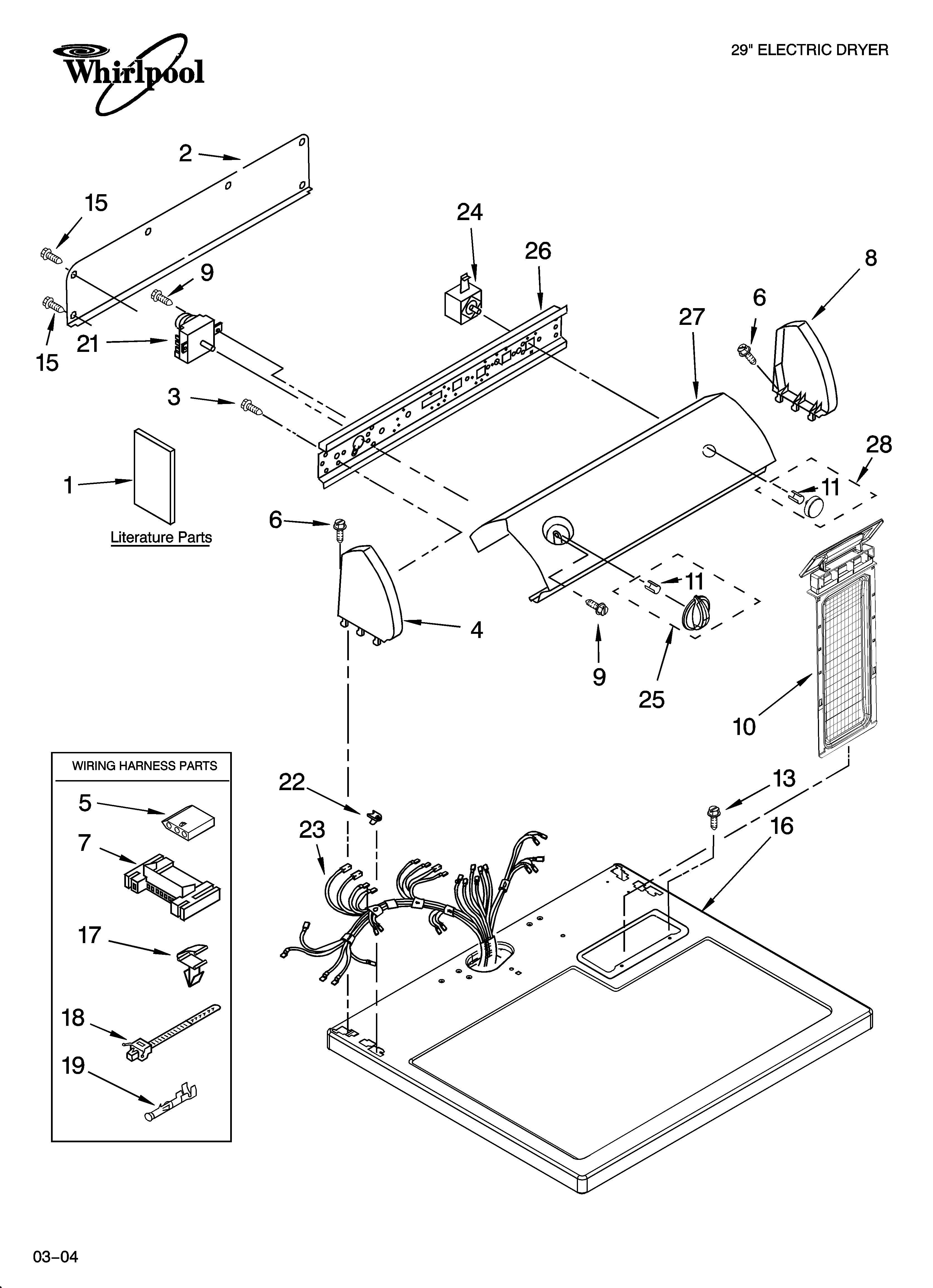 Whirlpool YLER4634PQ0 top and console parts diagram