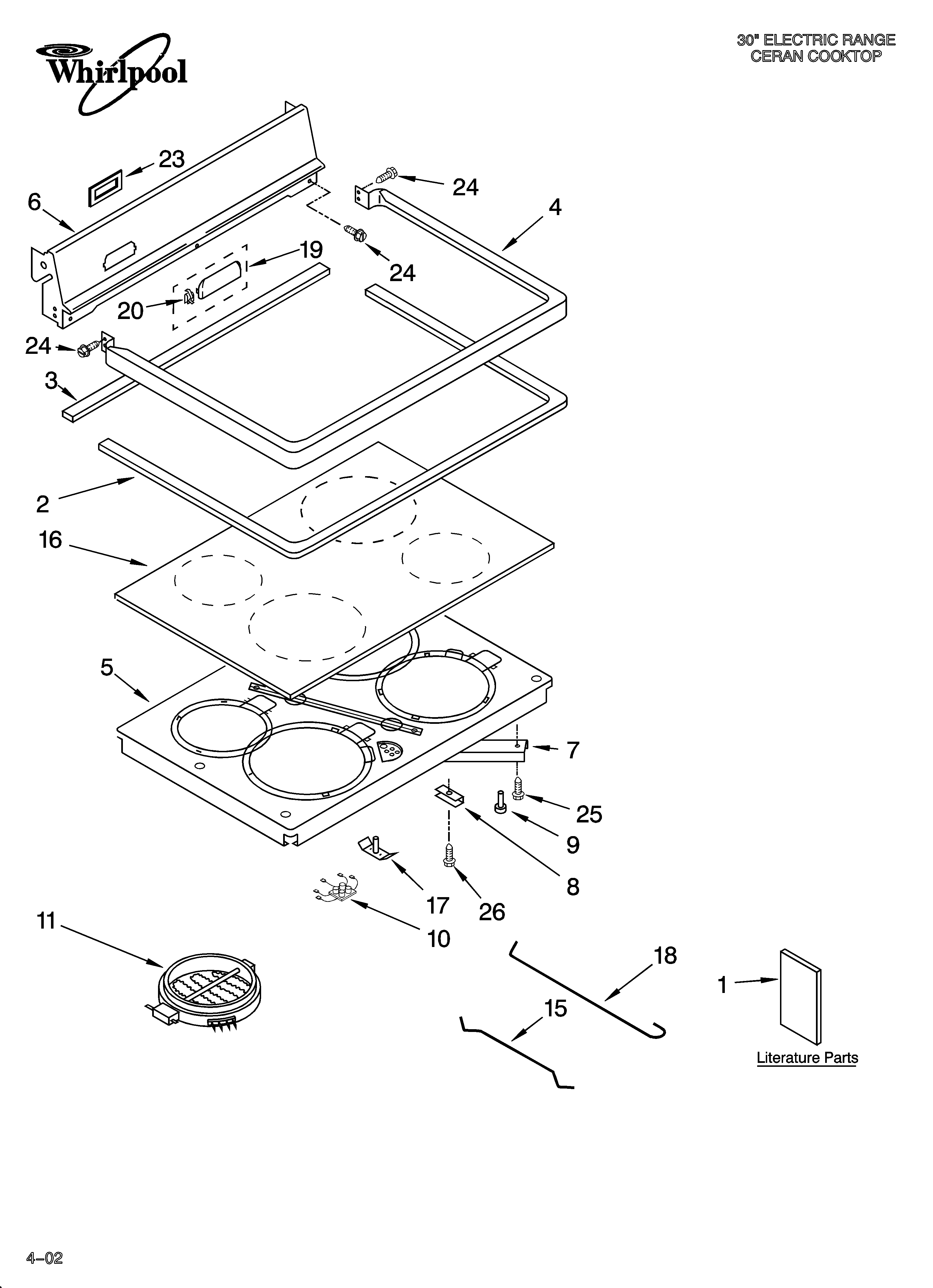 Whirlpool GJP84801 cooktop parts diagram