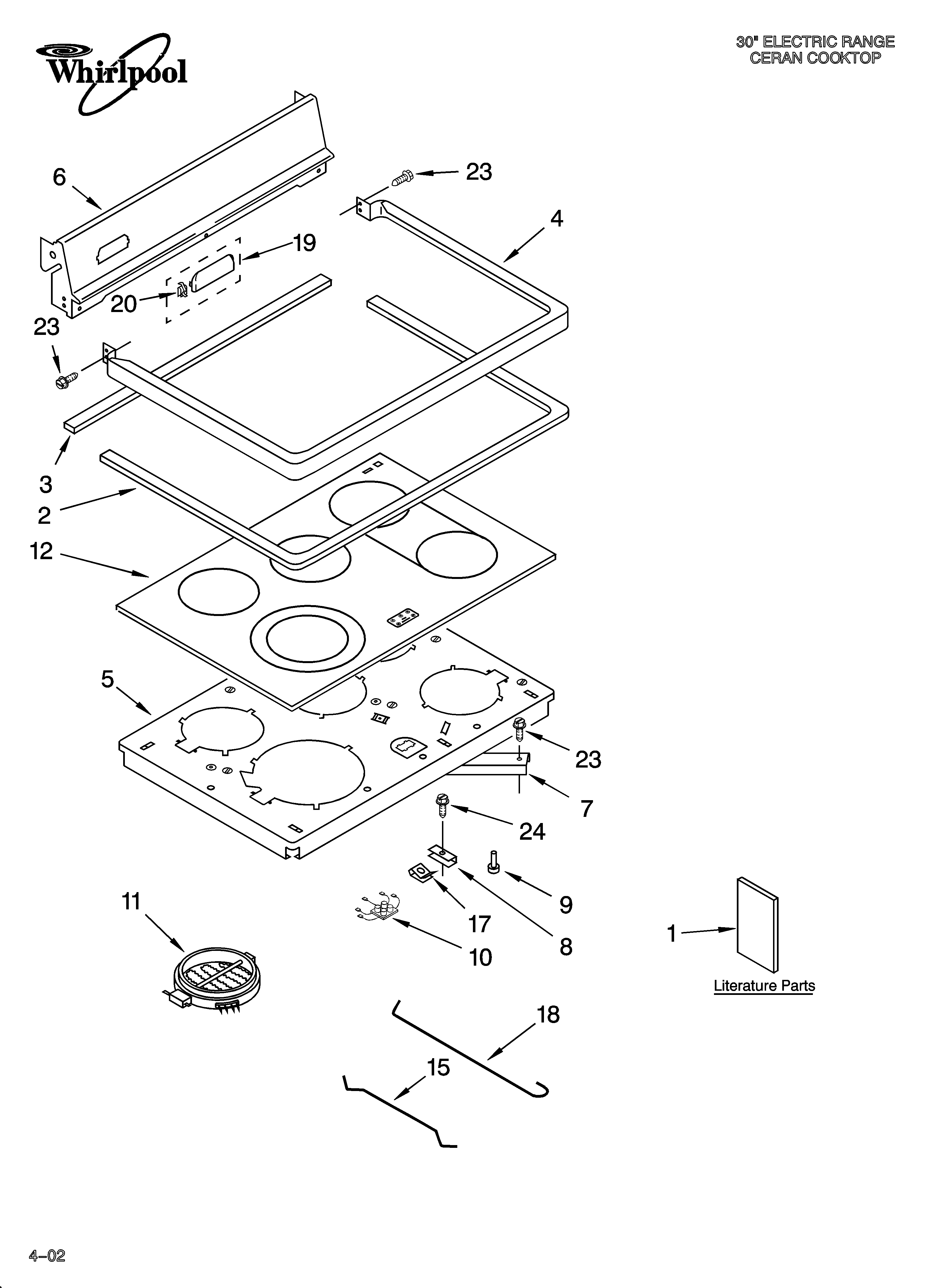 Whirlpool GJP84901 cooktop parts diagram