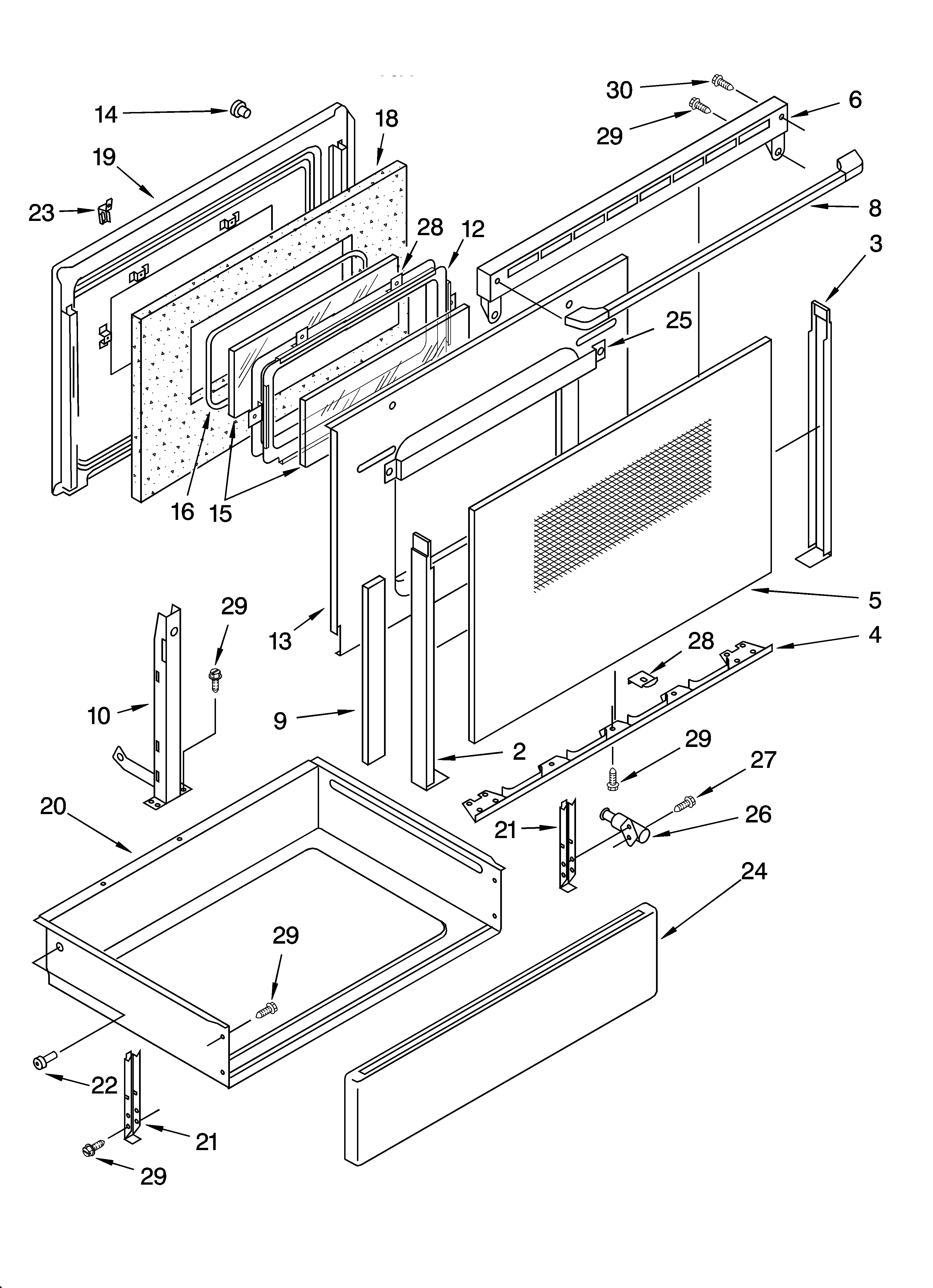 Whirlpool GJP84901 door and drawer parts diagram