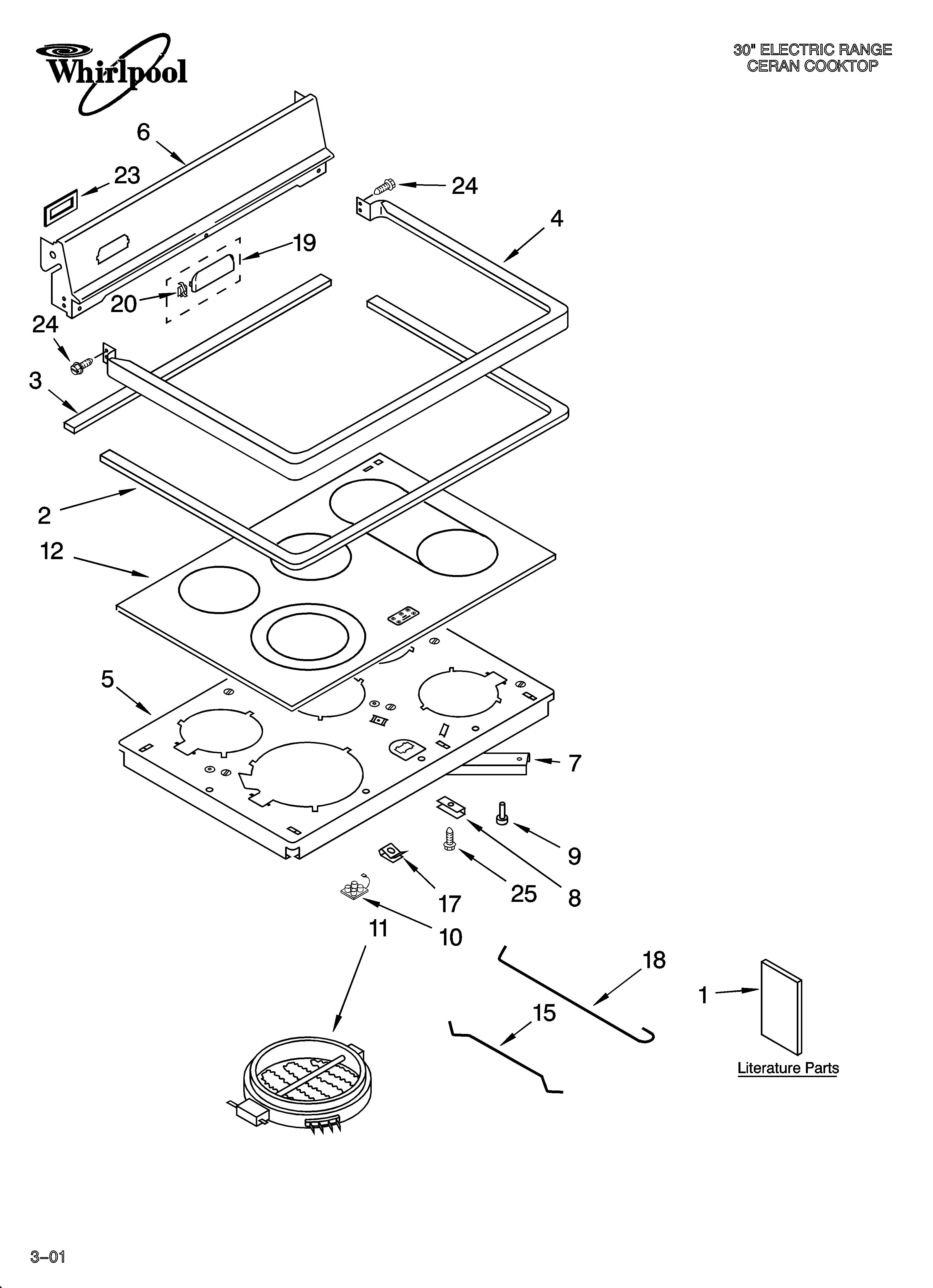 Whirlpool GJSP84901 cooktop parts diagram