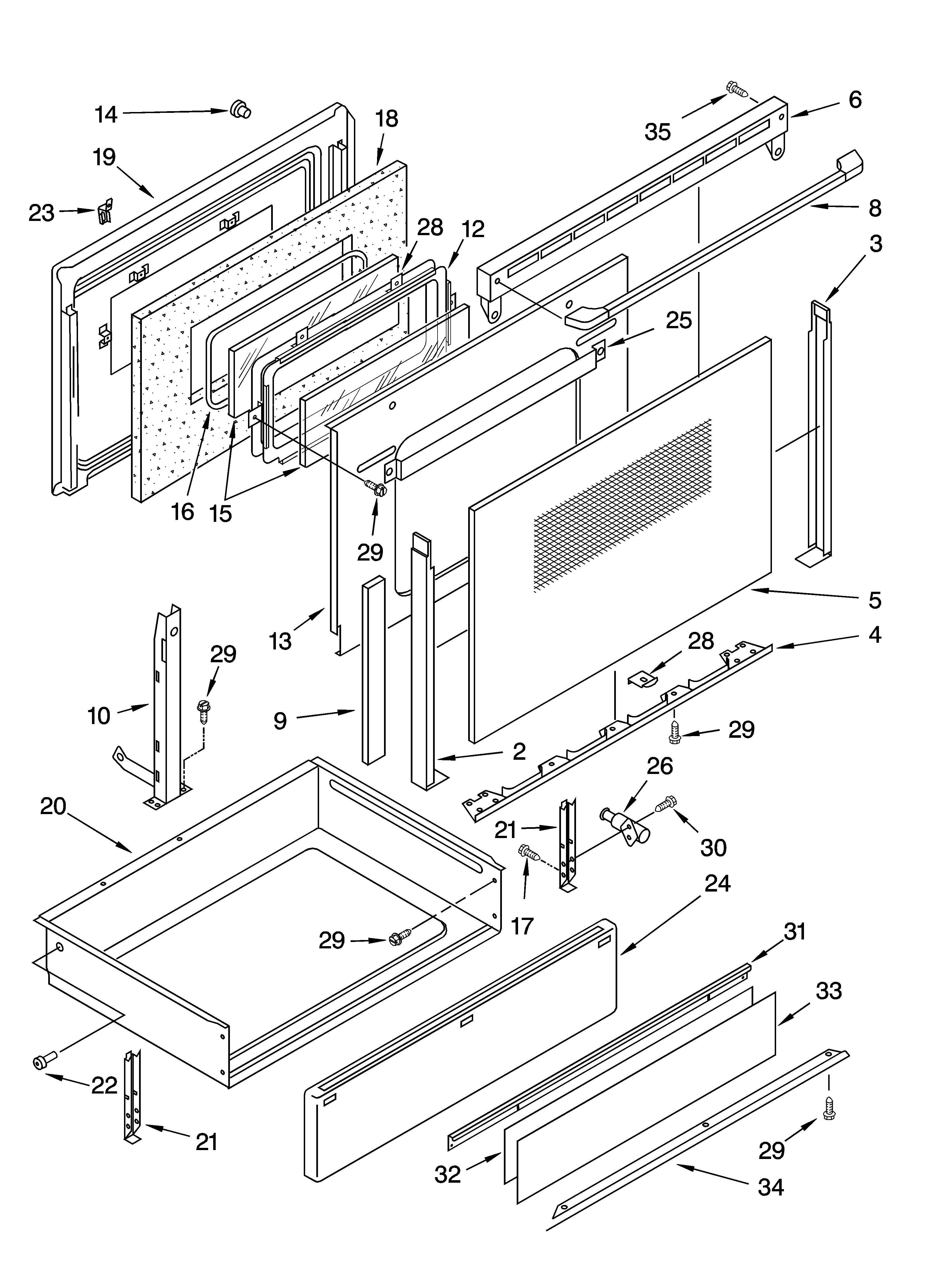 Whirlpool GJSP84901 door and drawer parts diagram