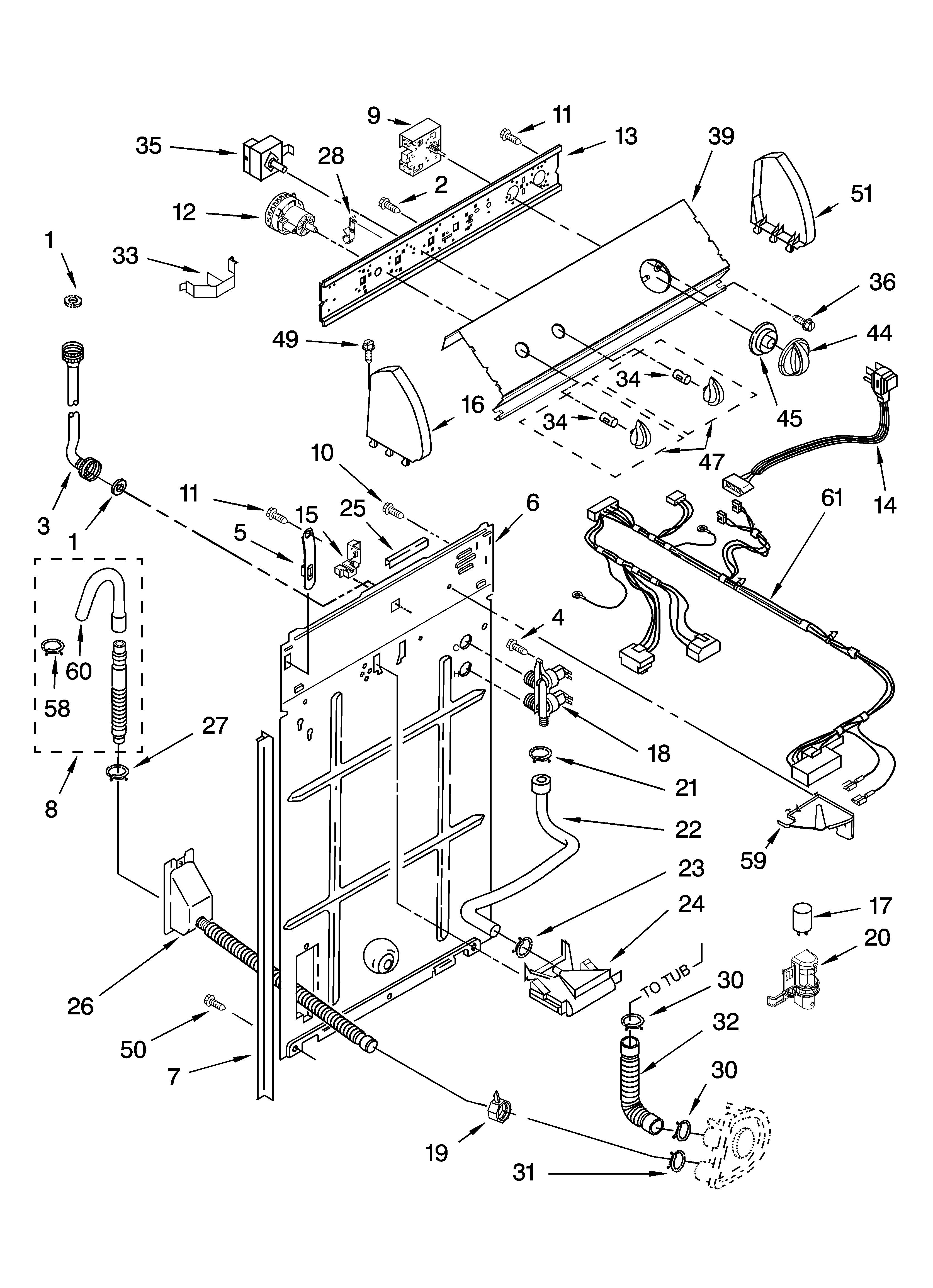 Inglis IP42000 controls and rear panel parts diagram