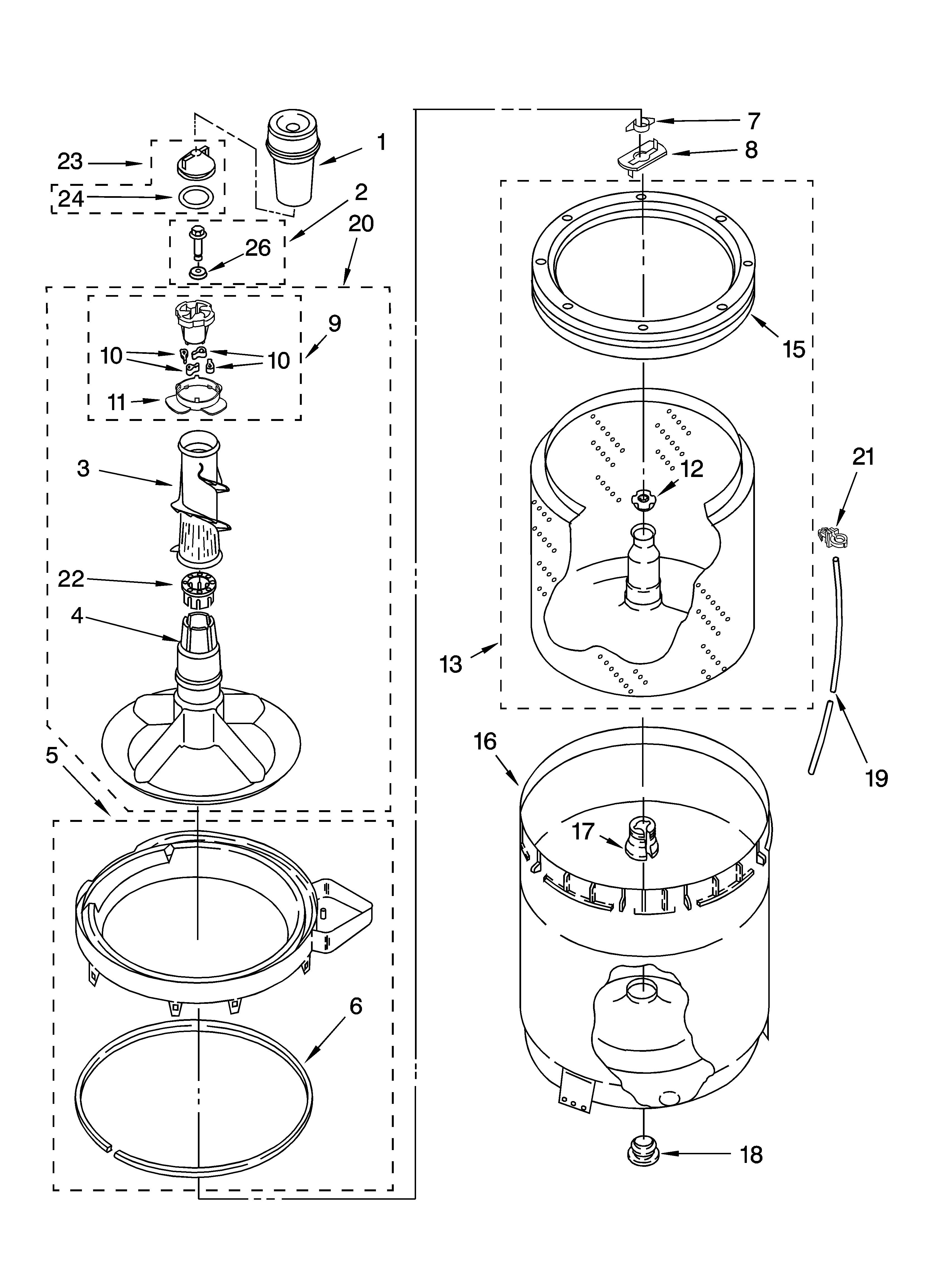 Inglis IP42000 agitator, basket and tub parts diagram