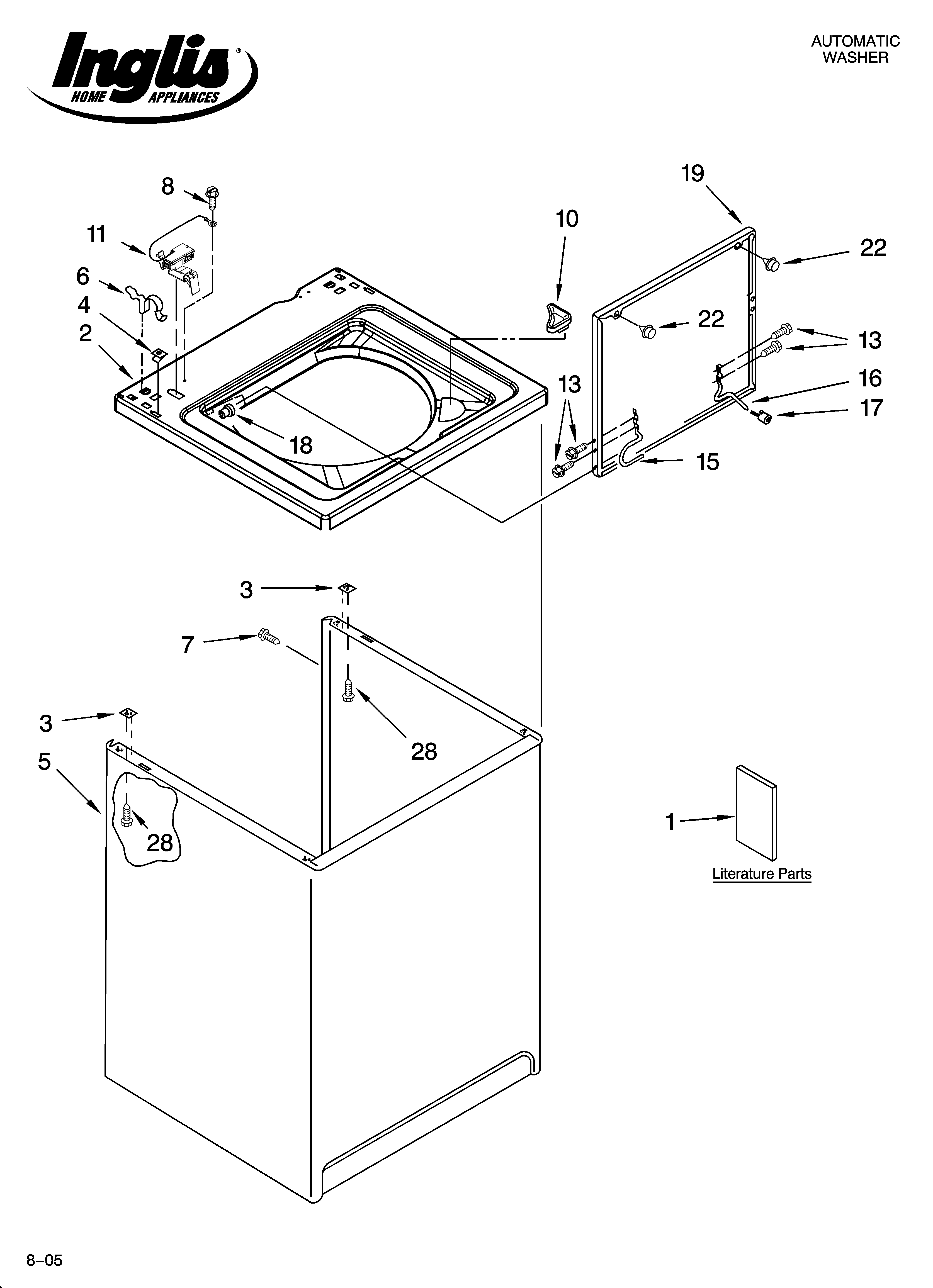 Inglis IP42002 top and cabinet parts diagram