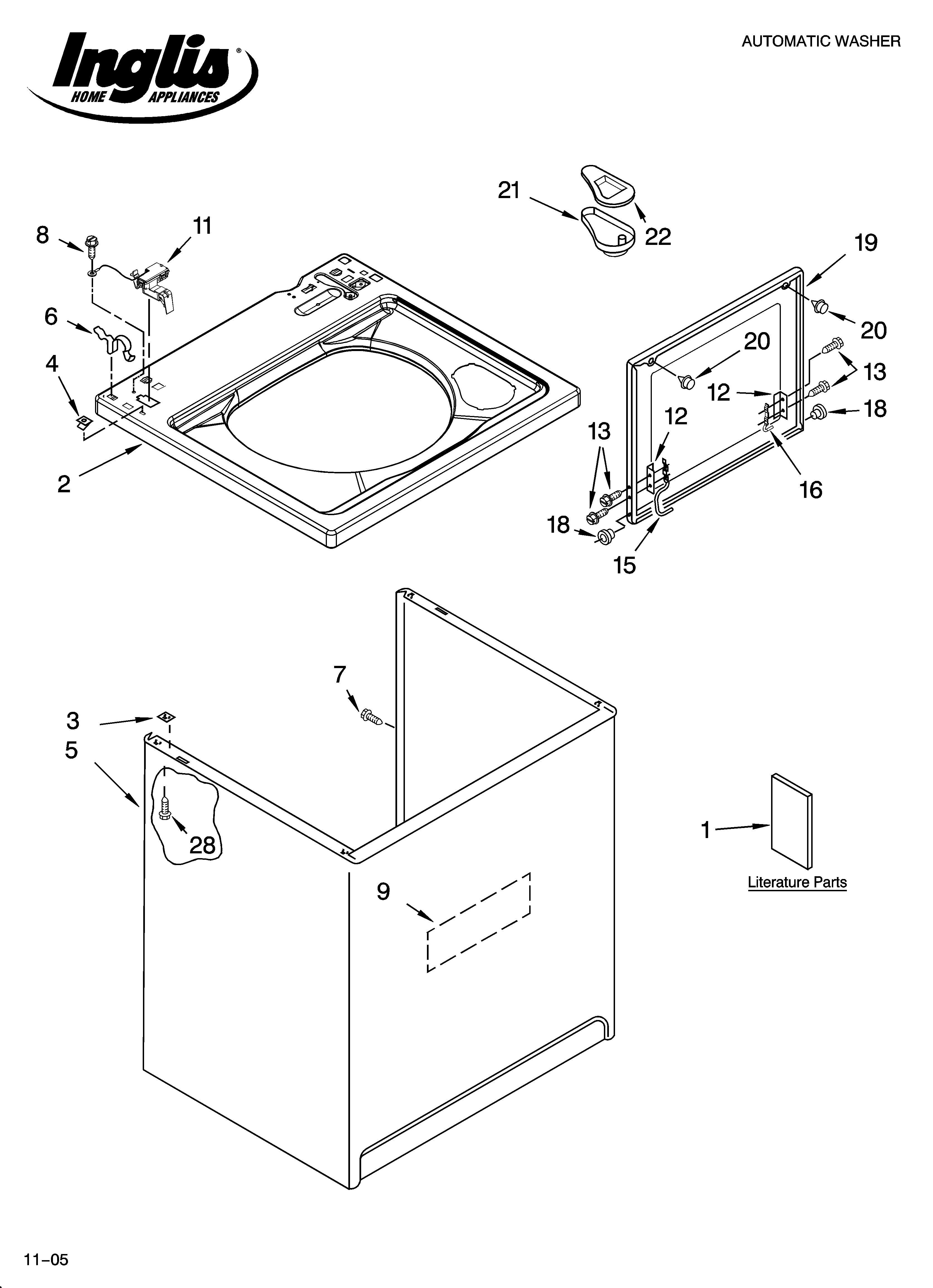 Inglis IP44004 top and cabinet parts diagram