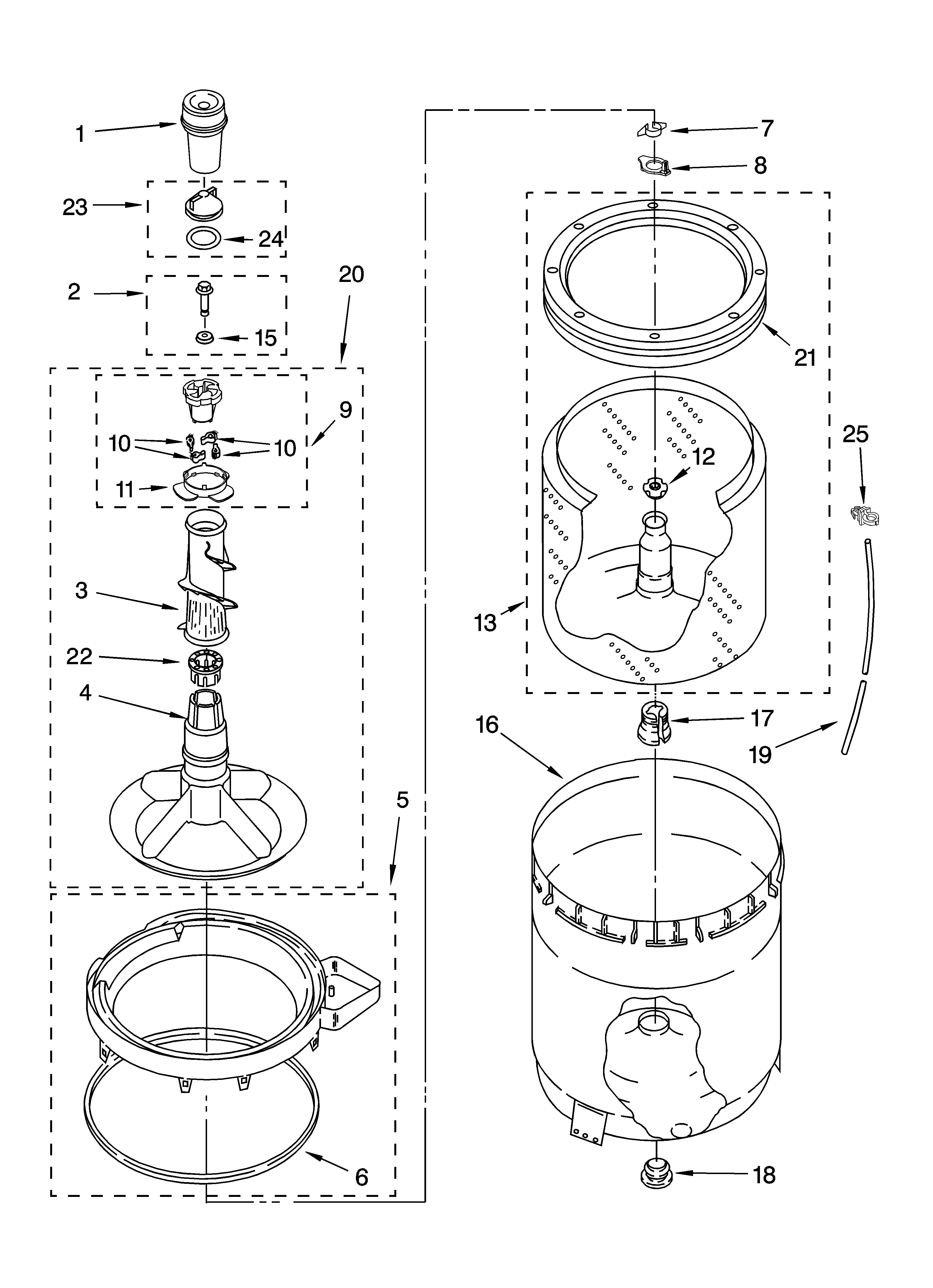 Inglis IP44004 agitator, basket and tub parts diagram