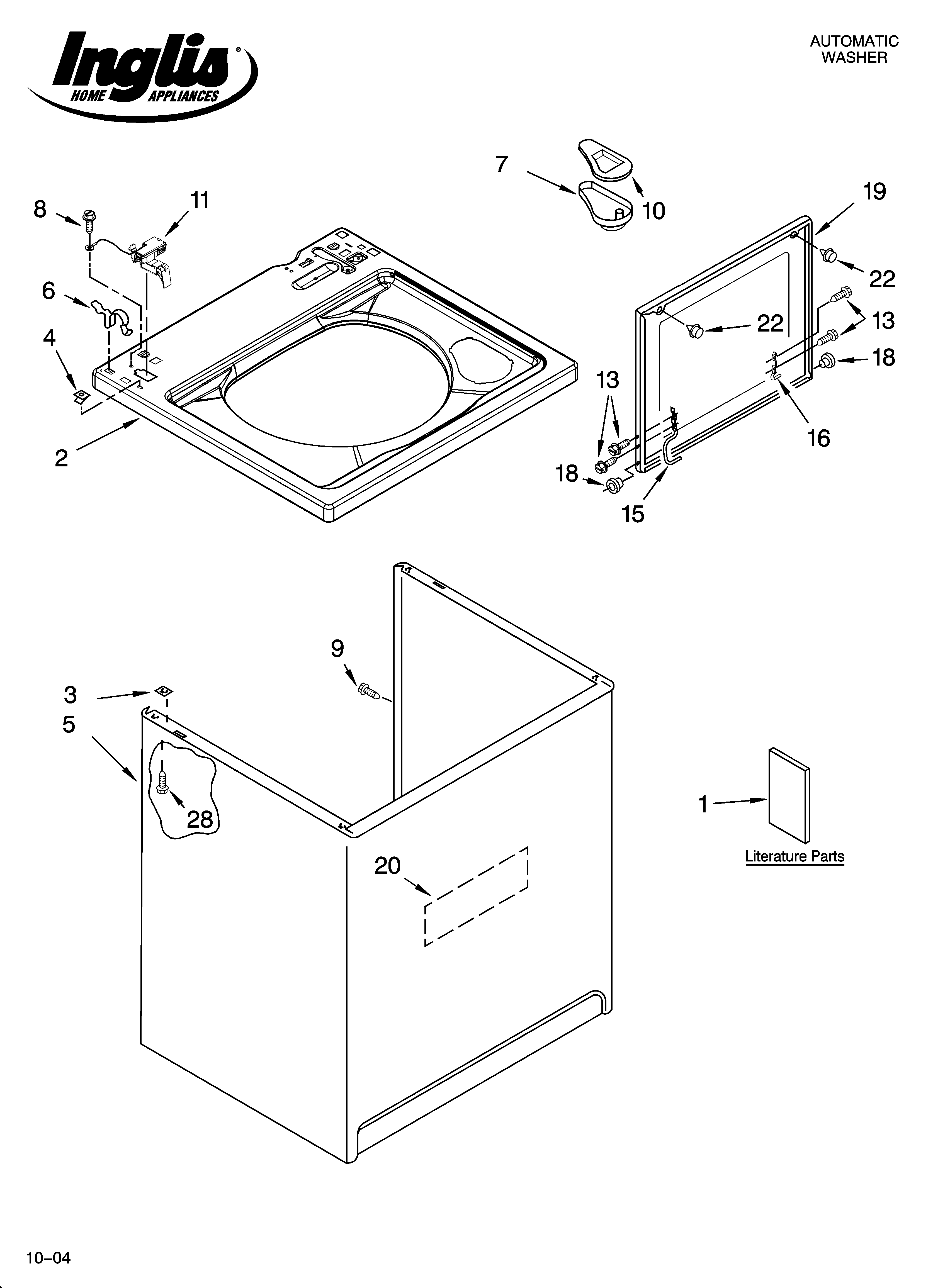 Inglis IP45001 top and cabinet parts diagram