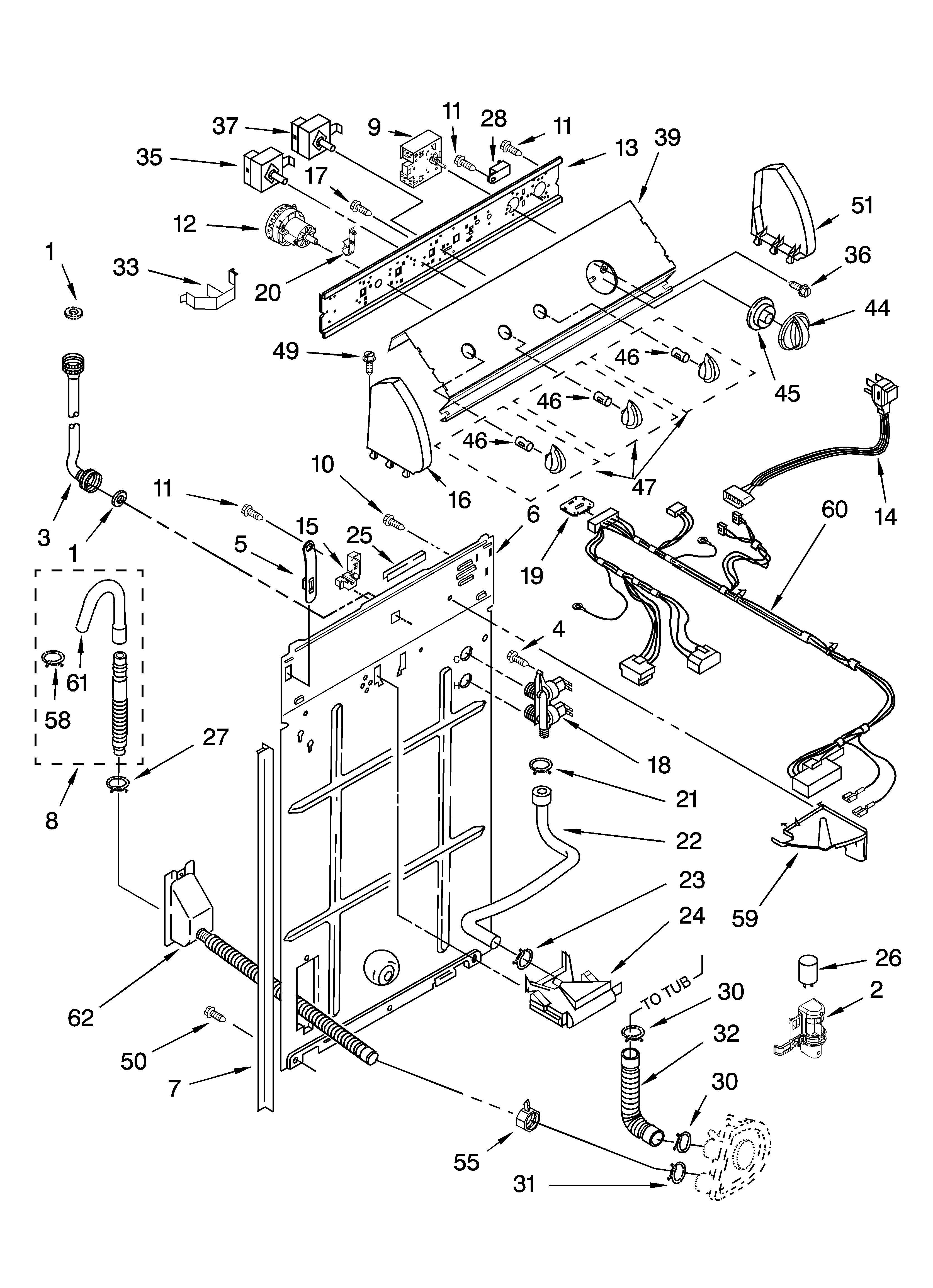 Inglis IP45001 controls and rear panel parts diagram