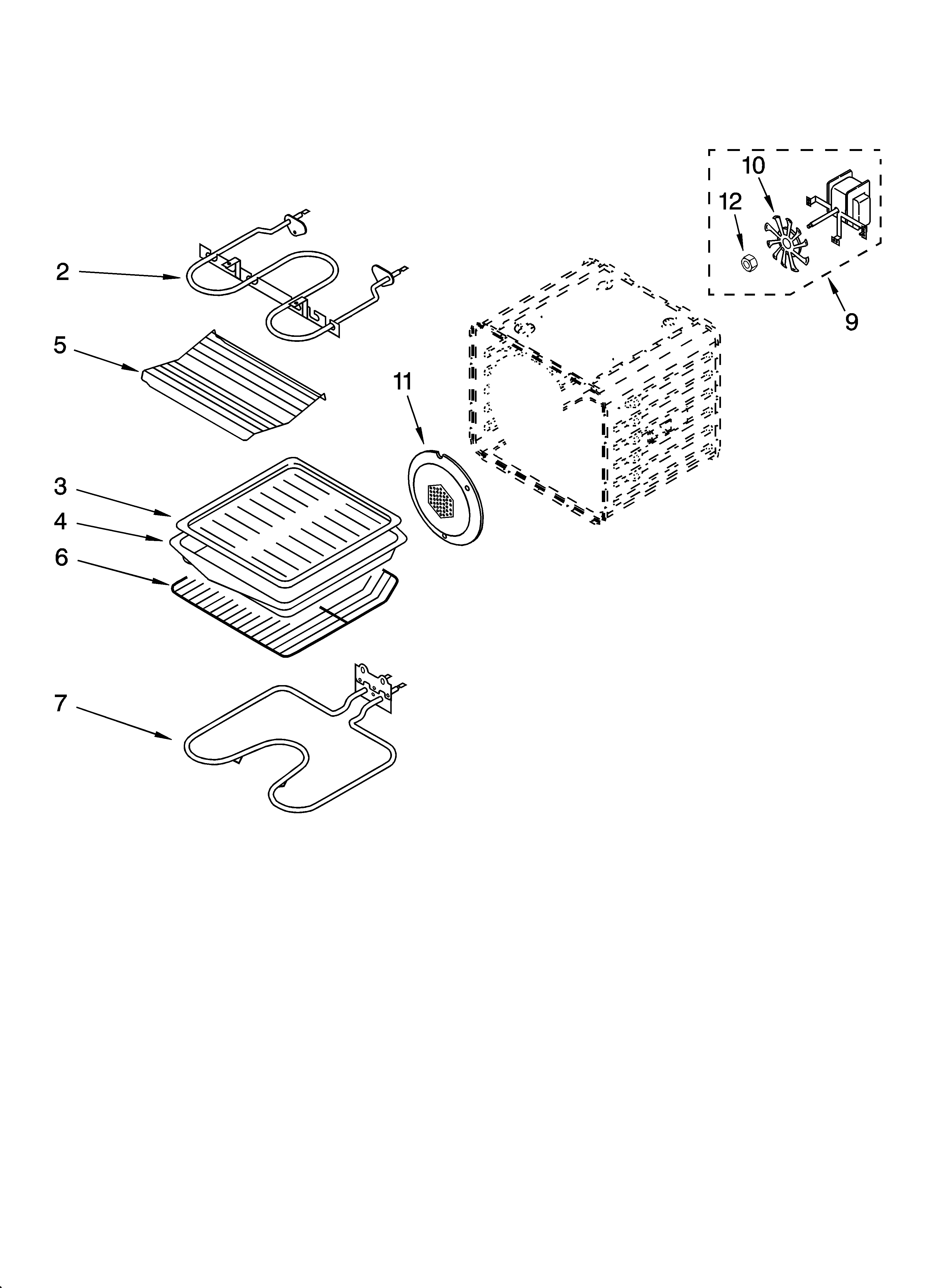Whirlpool YGBS307PDB5 internal oven parts diagram