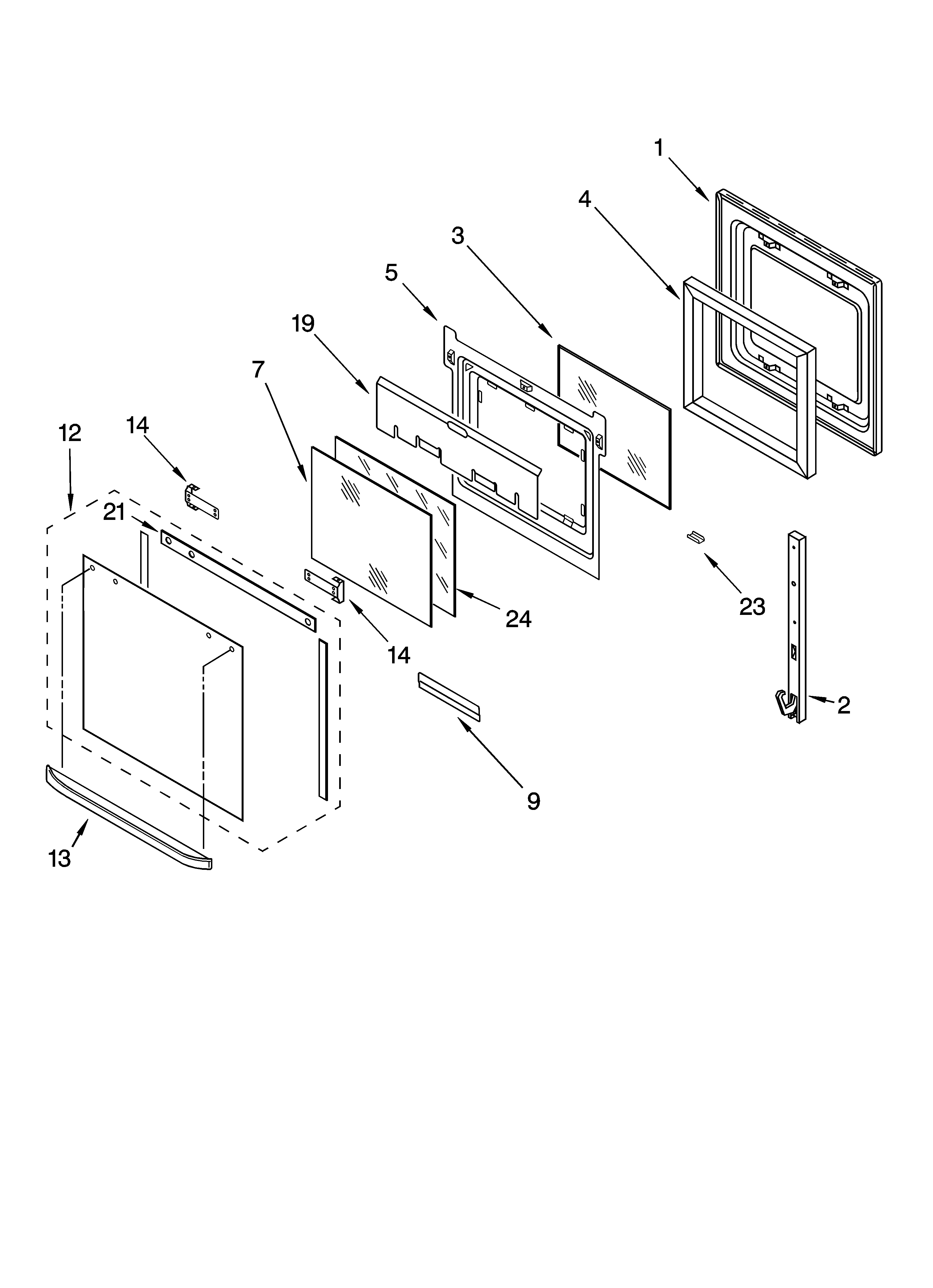 Whirlpool YGBS307PDB6 oven door parts diagram