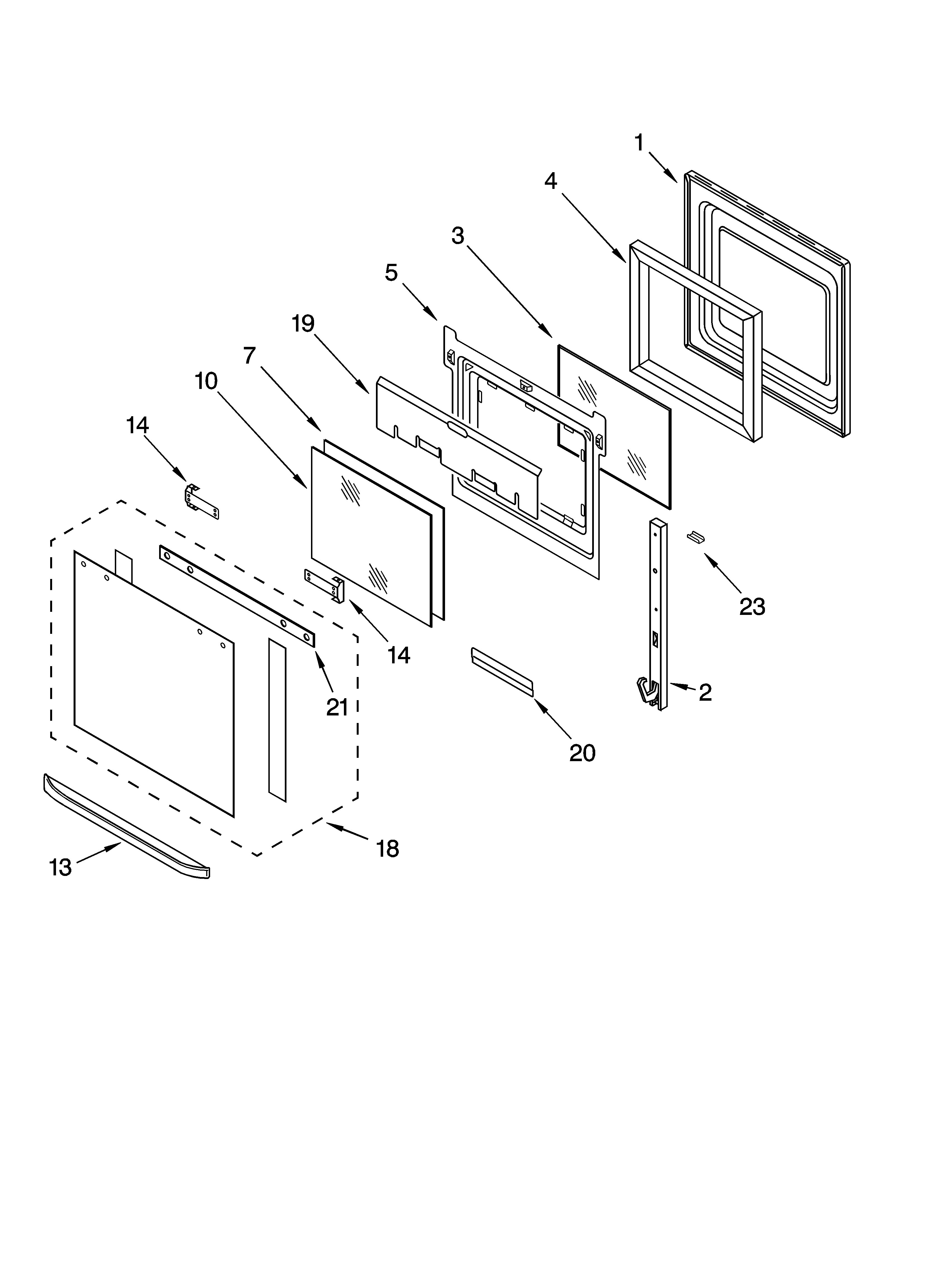 Whirlpool YGSC278PJQ0 oven door parts diagram