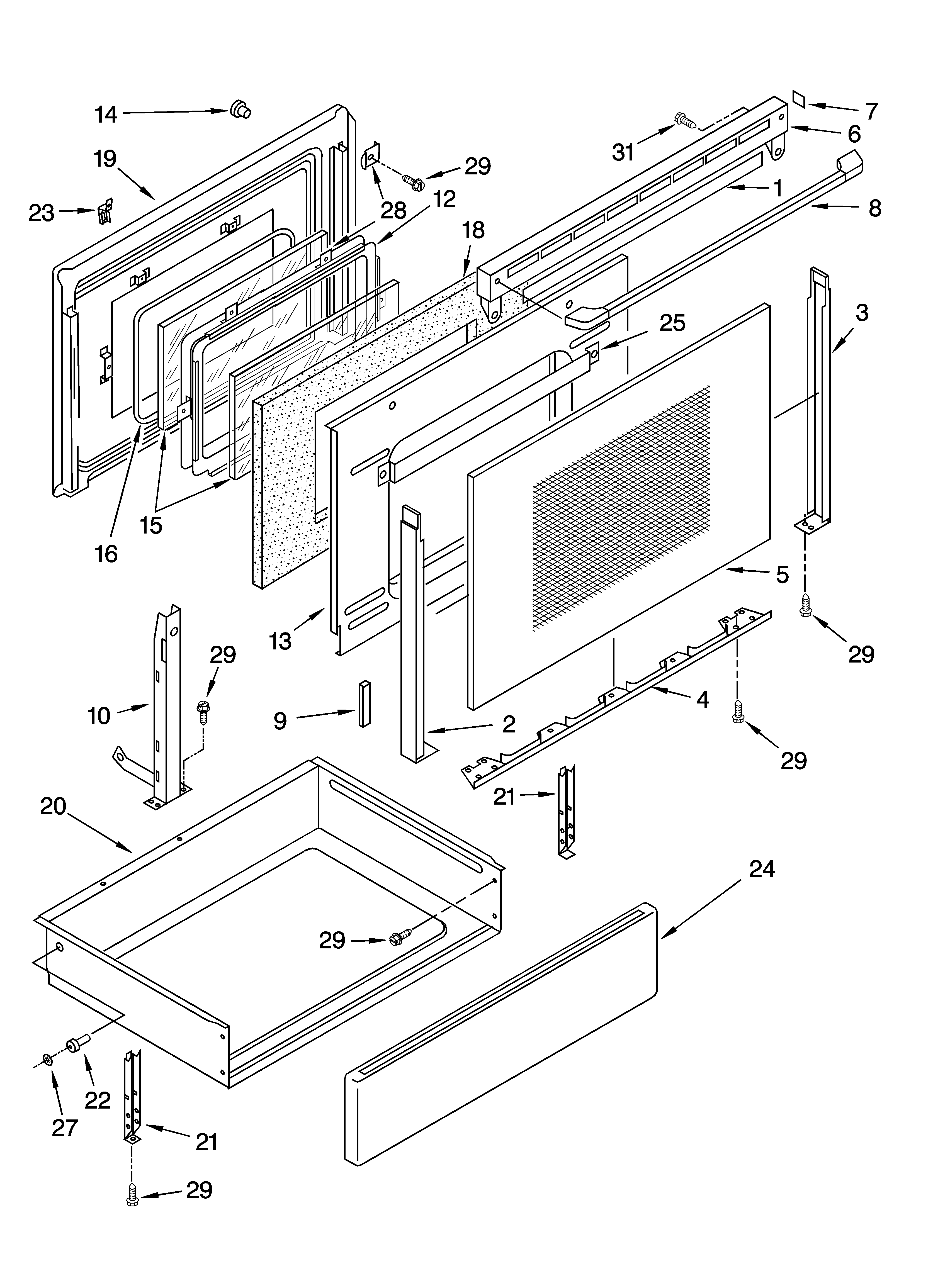 Whirlpool YGY396LXGQ5 door and drawer parts diagram