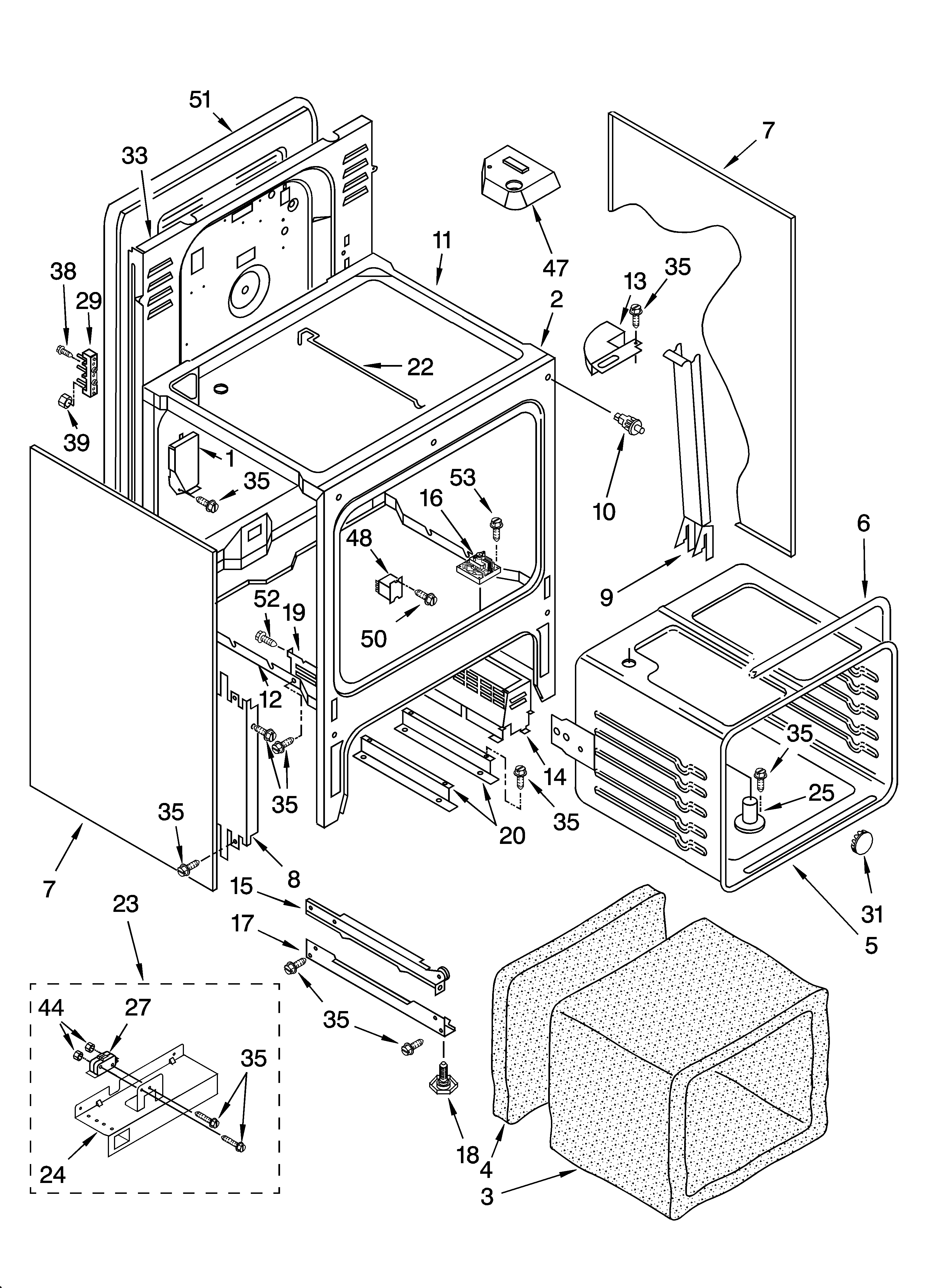 Whirlpool YGY396LXGQ5 oven chassis parts diagram