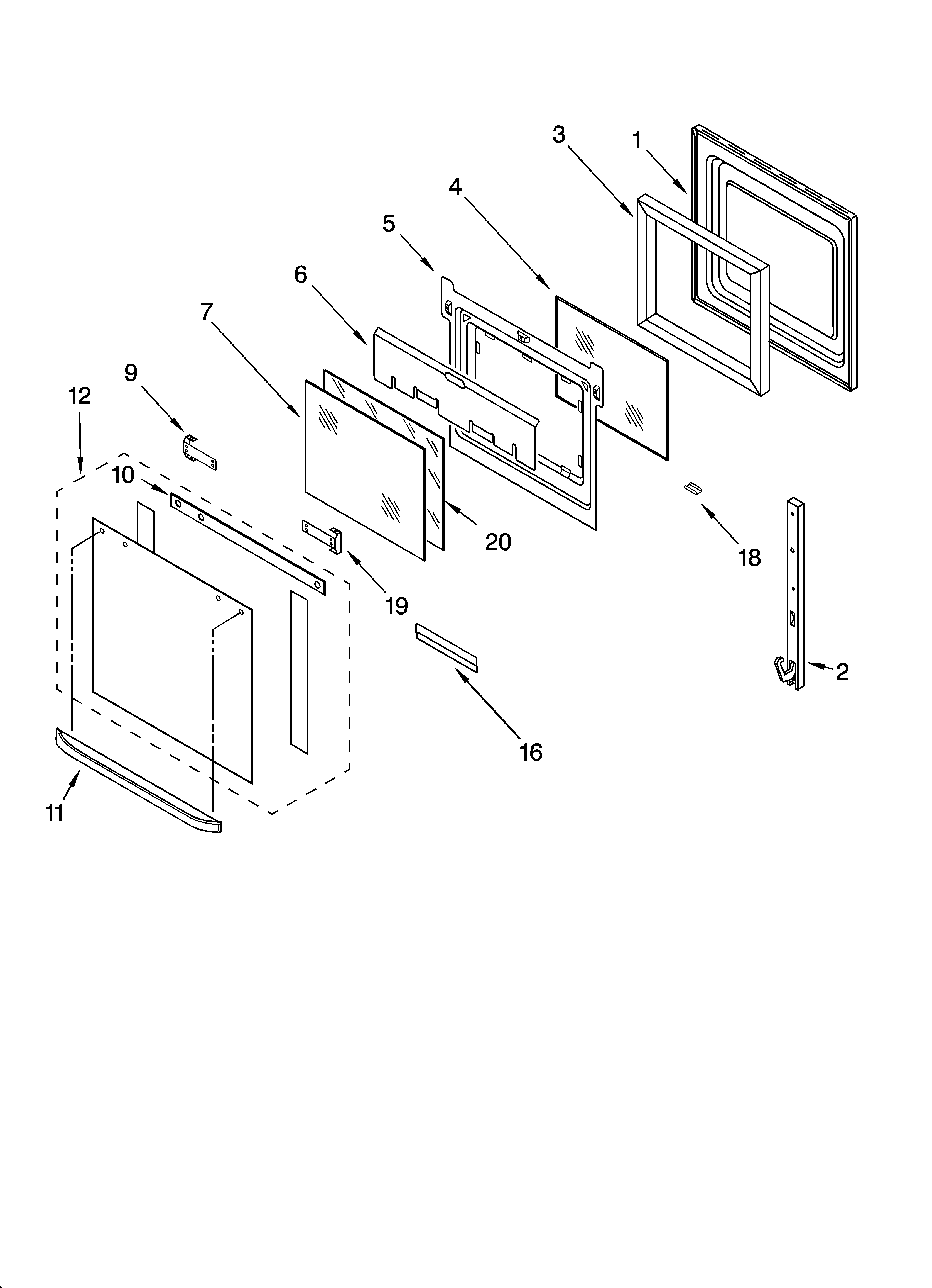 KitchenAid YKEBS177DW5 oven door parts diagram