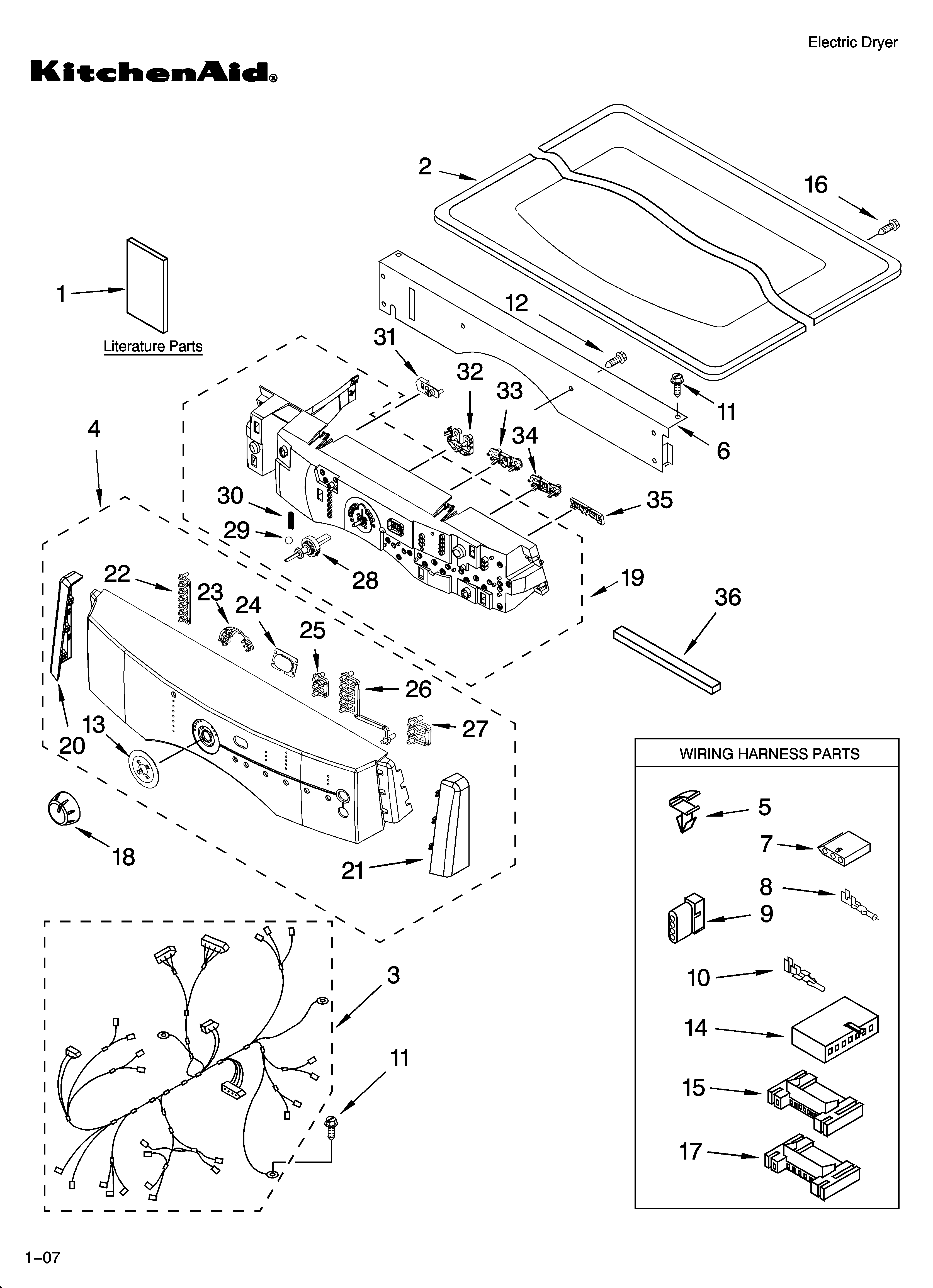 KitchenAid YKEHSO2RWH1 top and console parts diagram
